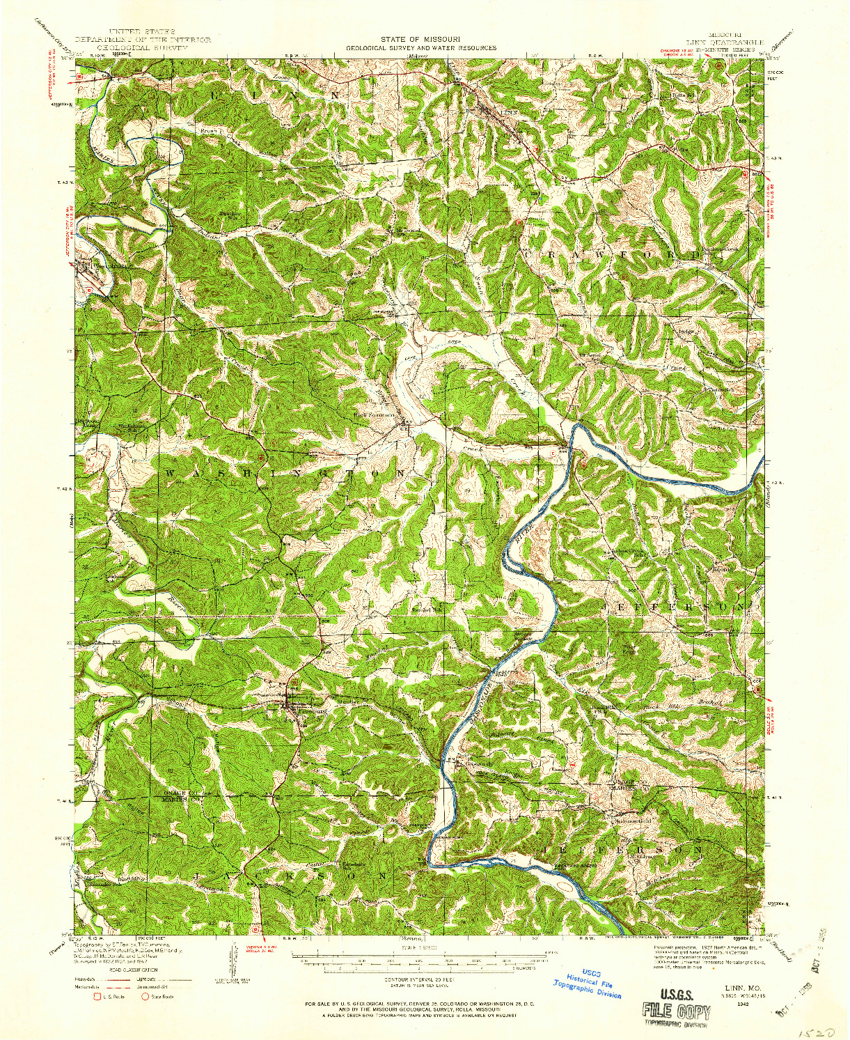 USGS 1:62500-SCALE QUADRANGLE FOR LINN, MO 1942