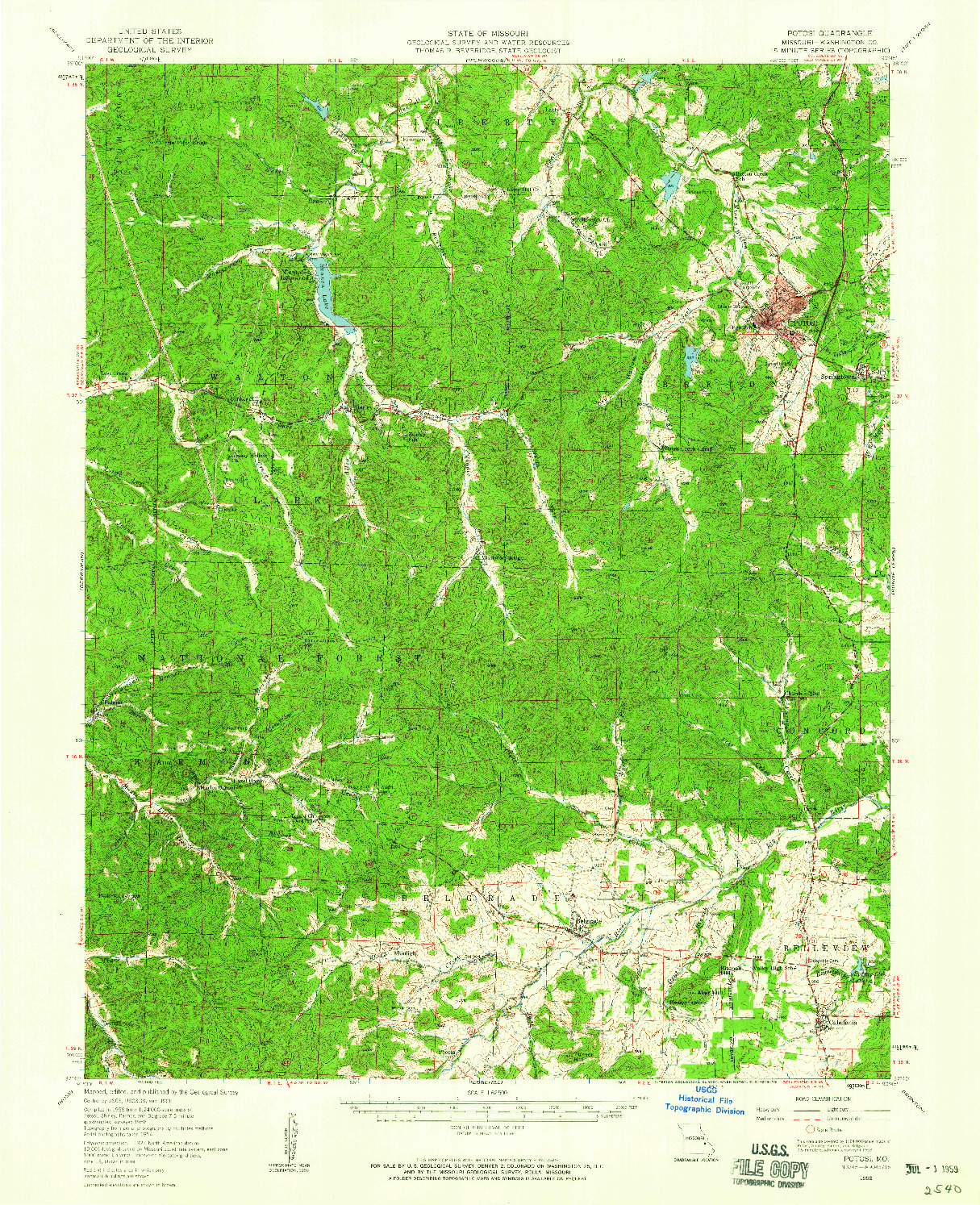 USGS 1:62500-SCALE QUADRANGLE FOR POTOSI, MO 1958