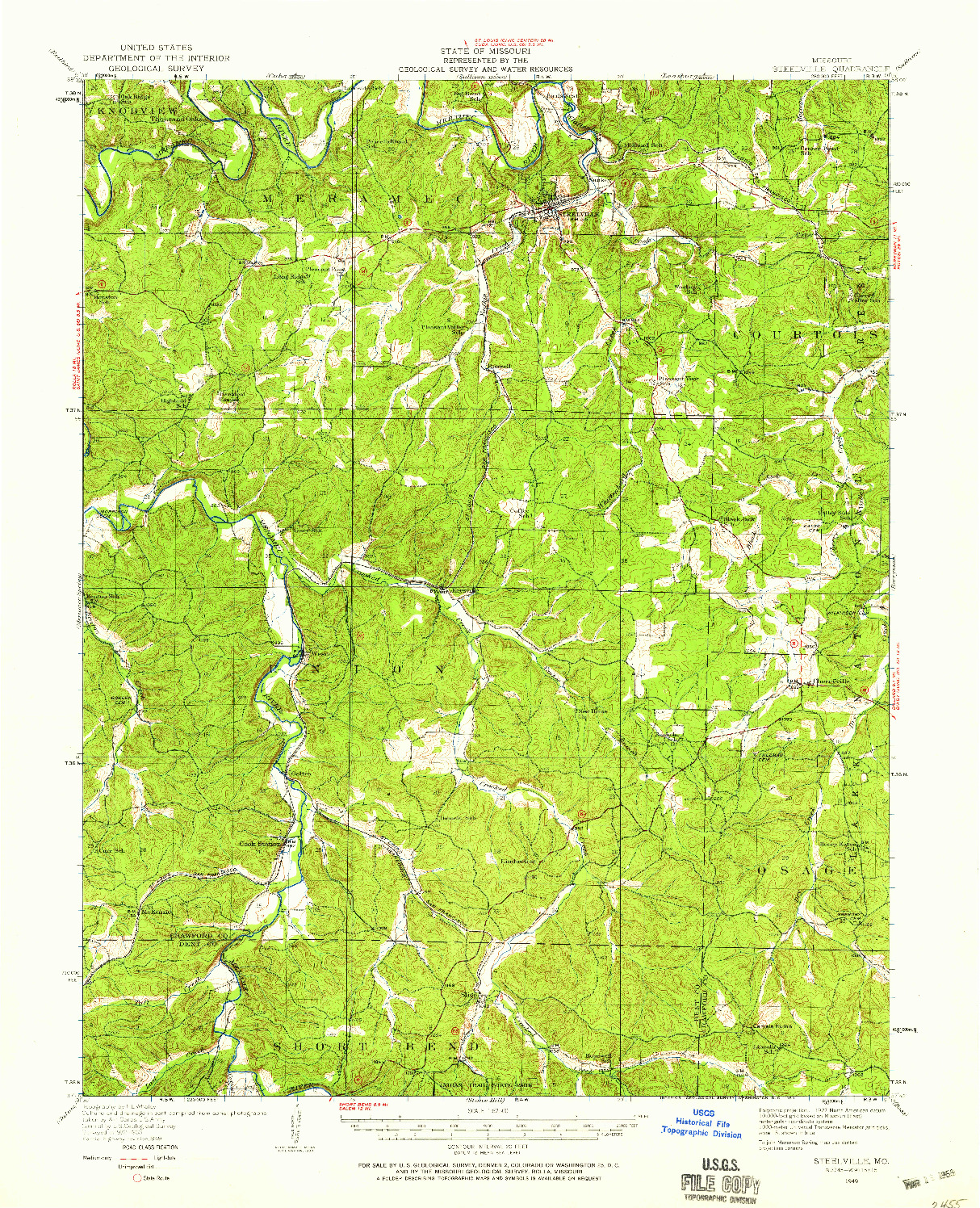 USGS 1:62500-SCALE QUADRANGLE FOR STEELVILLE, MO 1949