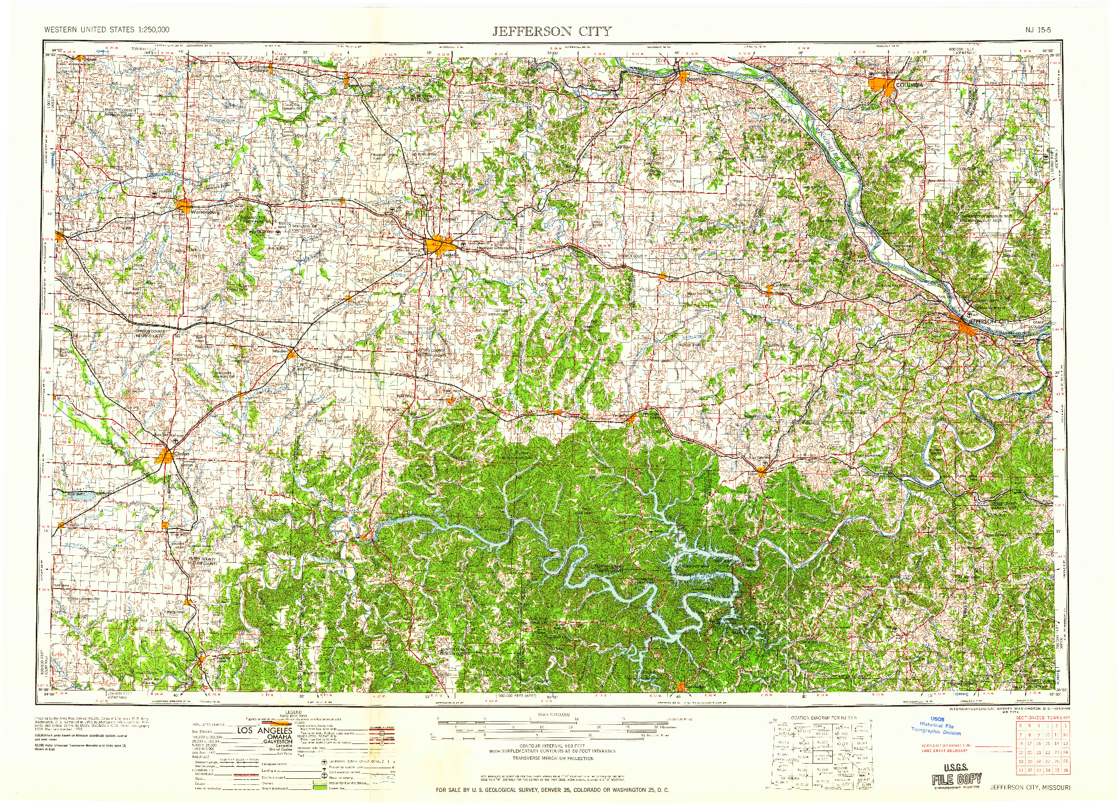 USGS 1:250000-SCALE QUADRANGLE FOR JEFFERSON CITY, MO 1959