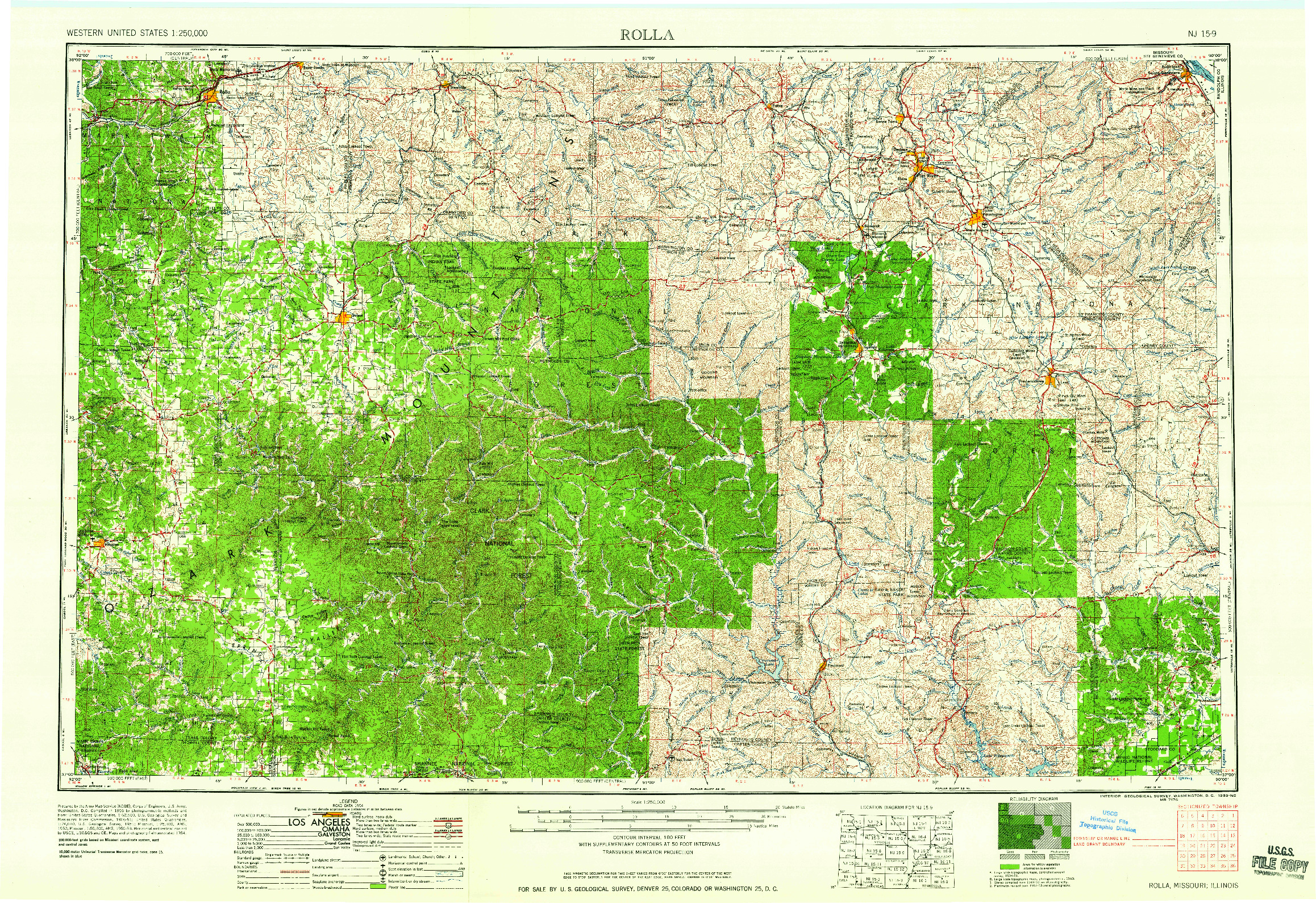 USGS 1:250000-SCALE QUADRANGLE FOR ROLLA, MO 1959