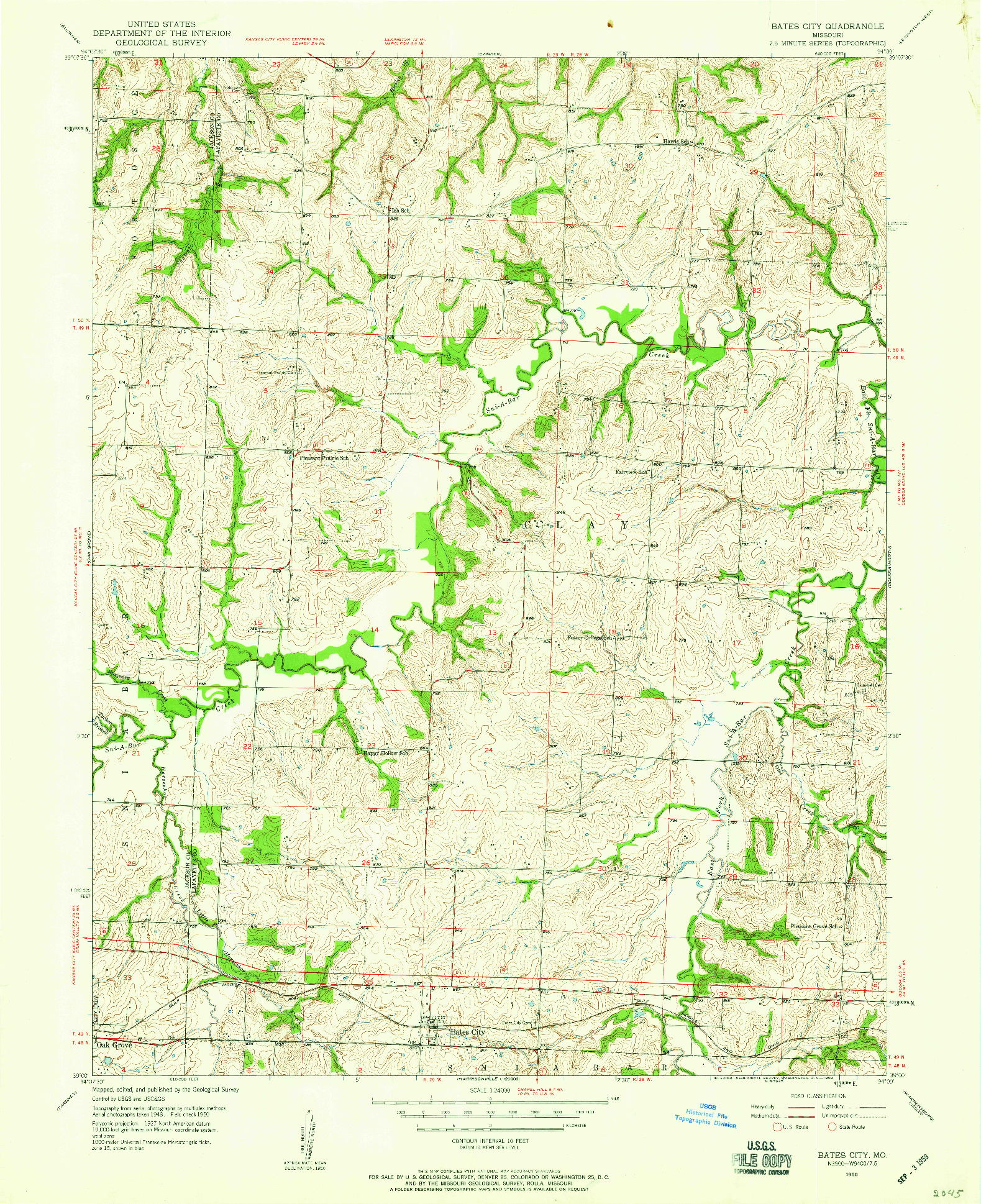 USGS 1:24000-SCALE QUADRANGLE FOR BATES CITY, MO 1950