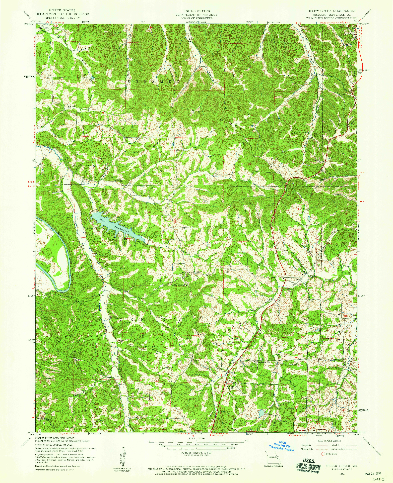 USGS 1:24000-SCALE QUADRANGLE FOR BELEW CREEK, MO 1954