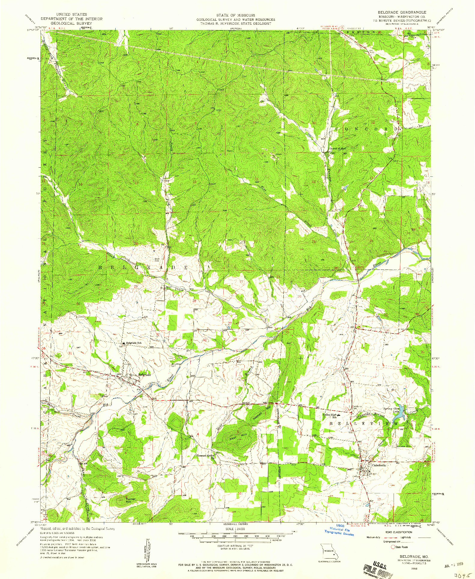 USGS 1:24000-SCALE QUADRANGLE FOR BELGRADE, MO 1958