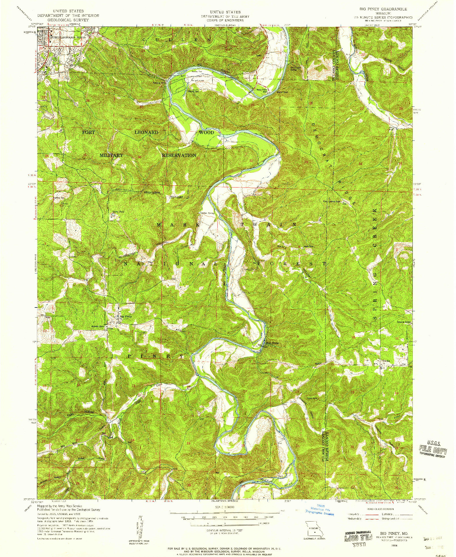 USGS 1:24000-SCALE QUADRANGLE FOR BIG PINEY, MO 1954