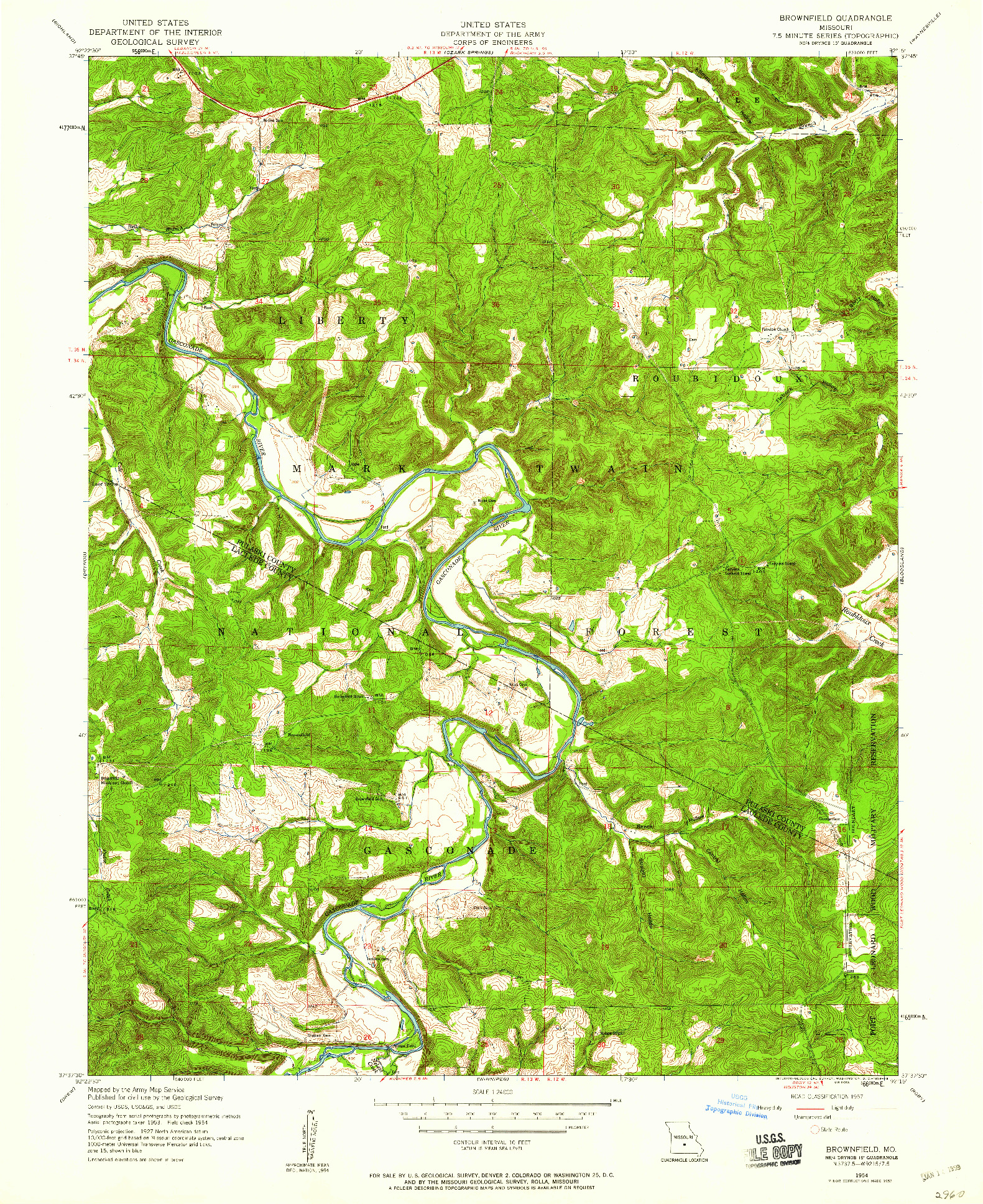 USGS 1:24000-SCALE QUADRANGLE FOR BROWNFIELD, MO 1954