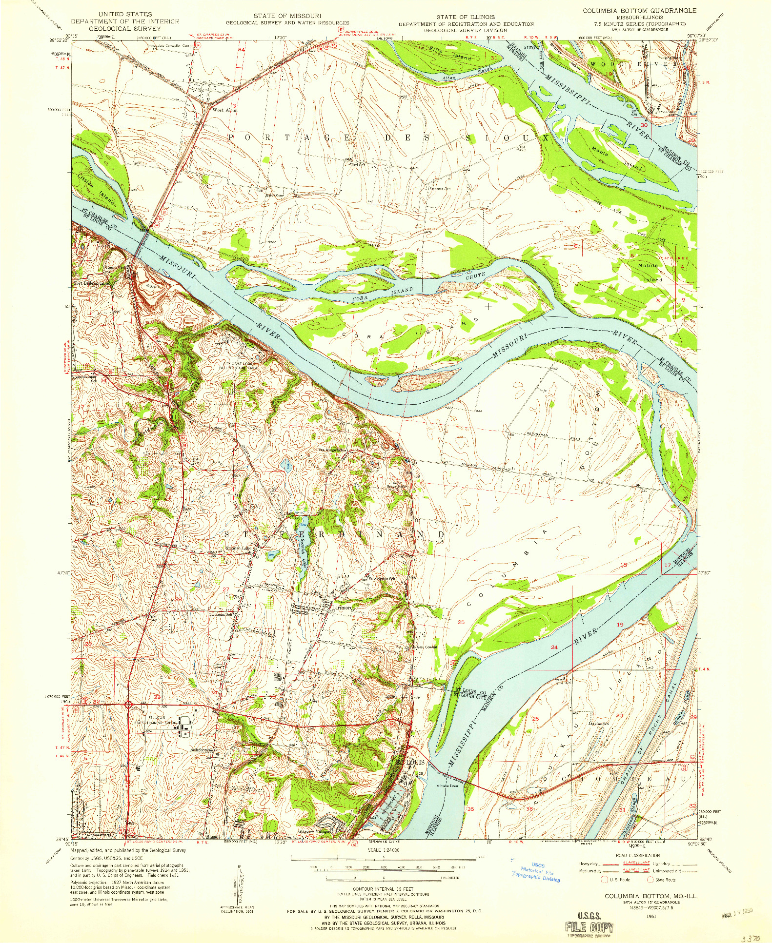 USGS 1:24000-SCALE QUADRANGLE FOR COLUMBIA BOTTOM, MO 1951