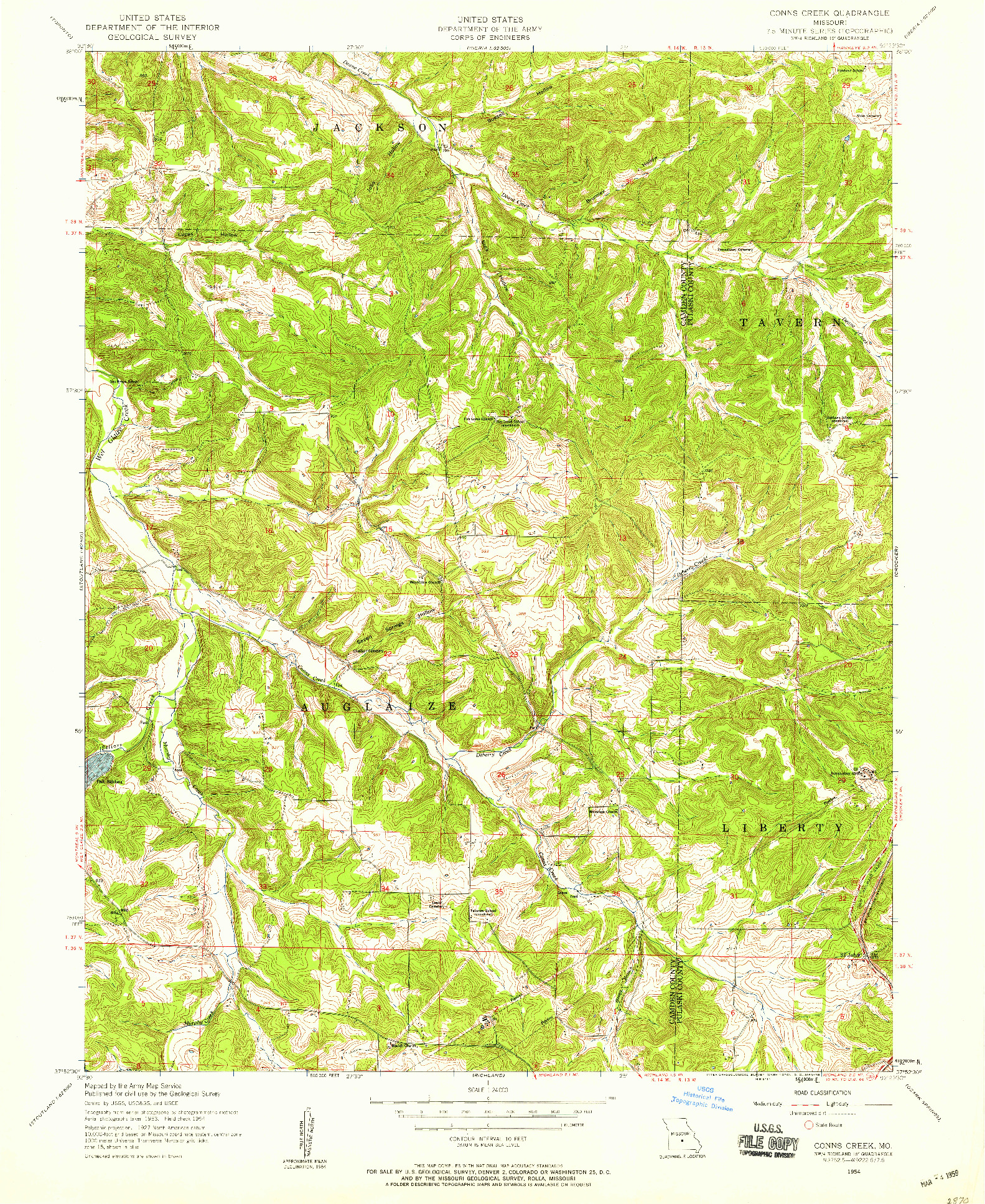 USGS 1:24000-SCALE QUADRANGLE FOR CONNS CREEK, MO 1954