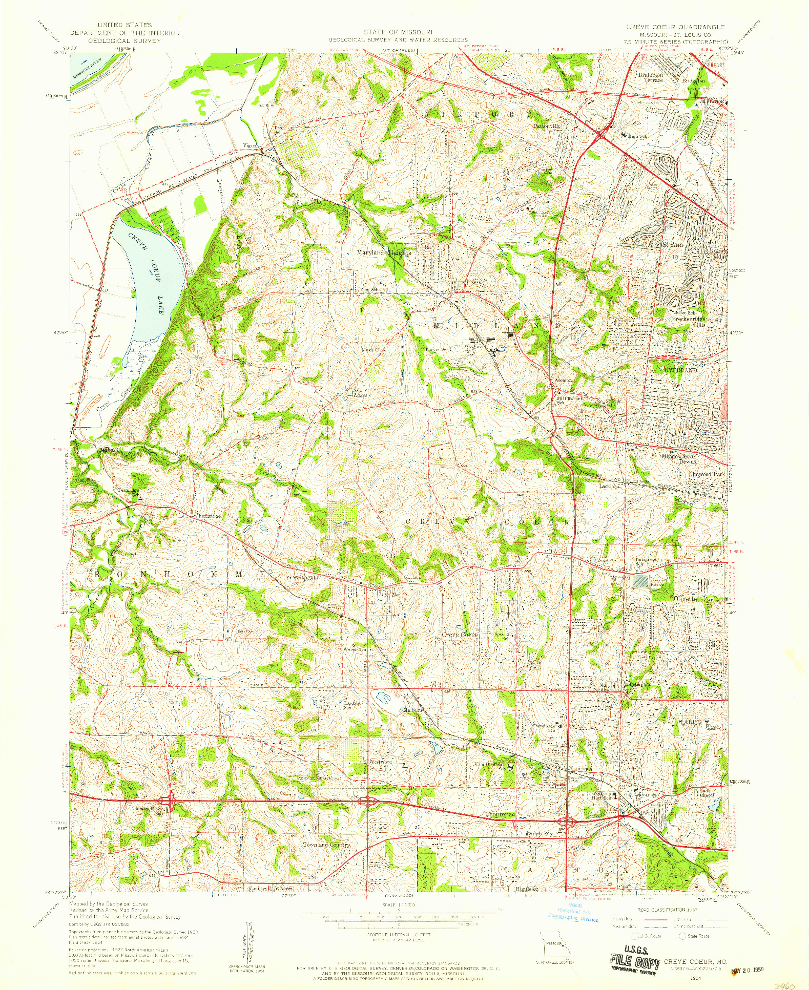 USGS 1:24000-SCALE QUADRANGLE FOR CREVE COEUR, MO 1954
