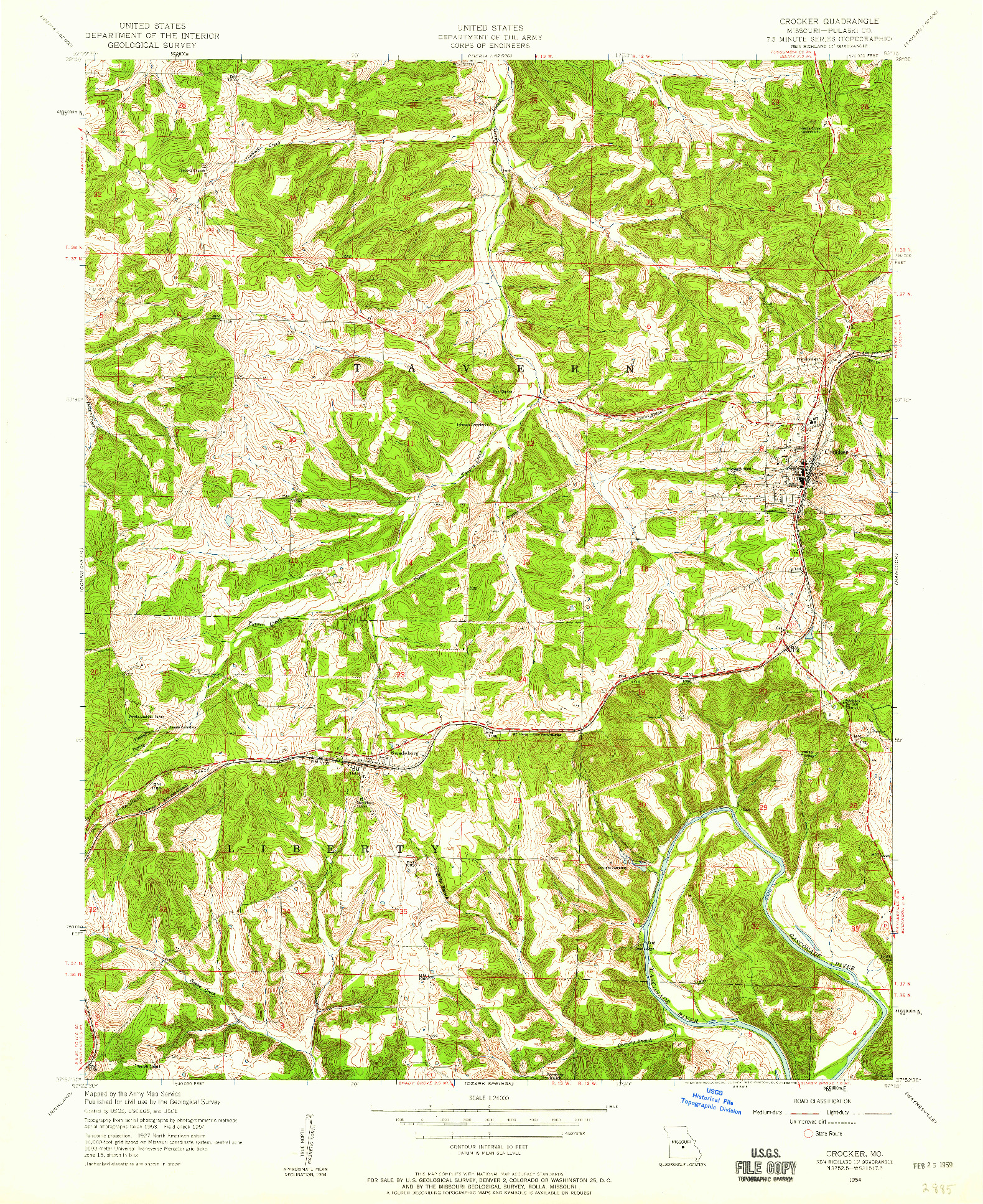 USGS 1:24000-SCALE QUADRANGLE FOR CROCKER, MO 1954