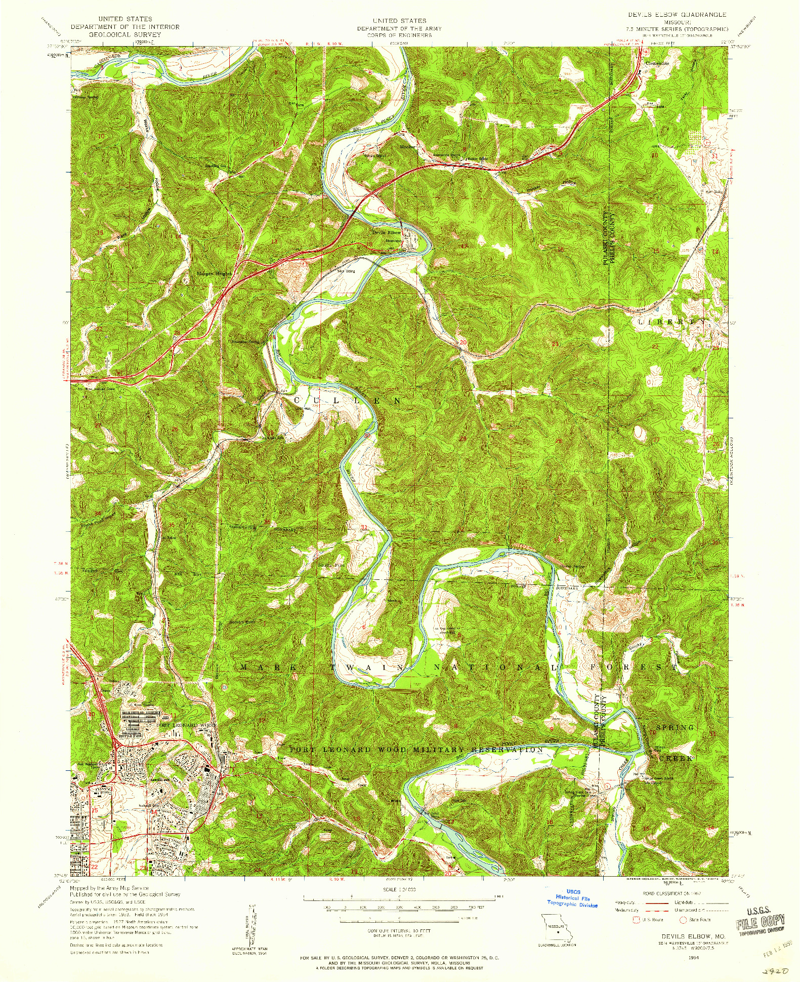 USGS 1:24000-SCALE QUADRANGLE FOR DEVILS ELBOW, MO 1954