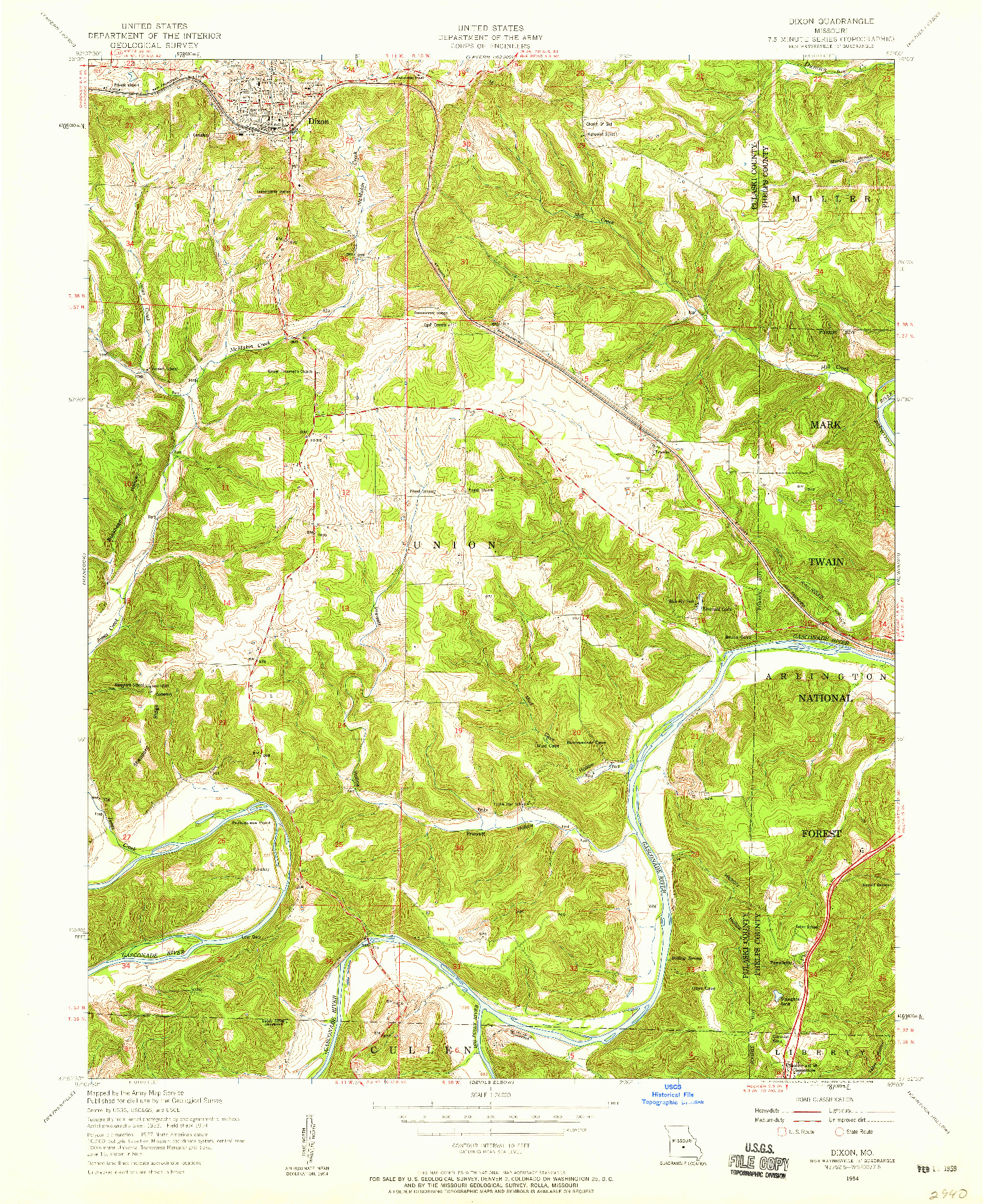 USGS 1:24000-SCALE QUADRANGLE FOR DIXON, MO 1954