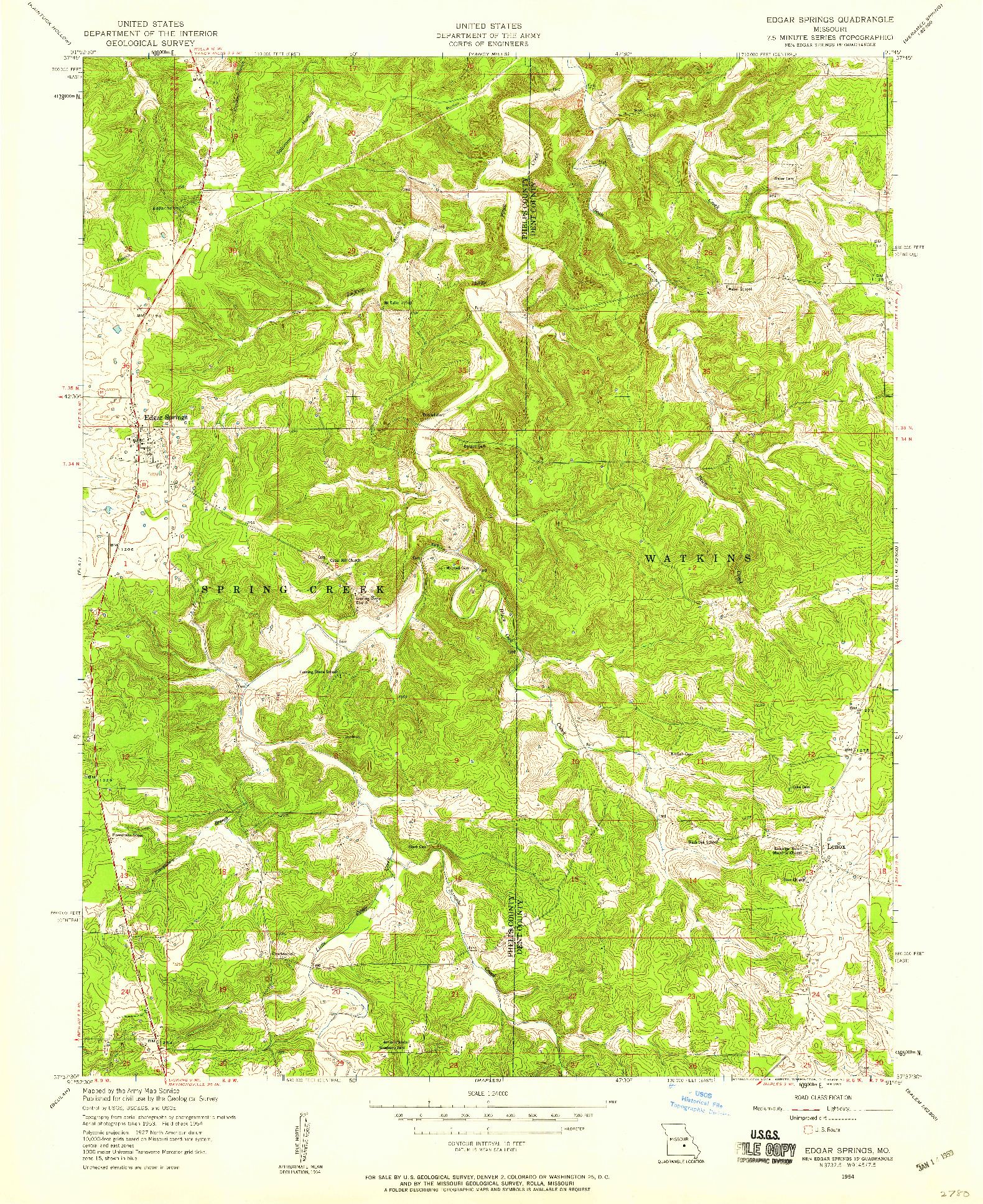 USGS 1:24000-SCALE QUADRANGLE FOR EDGAR SPRINGS, MO 1954