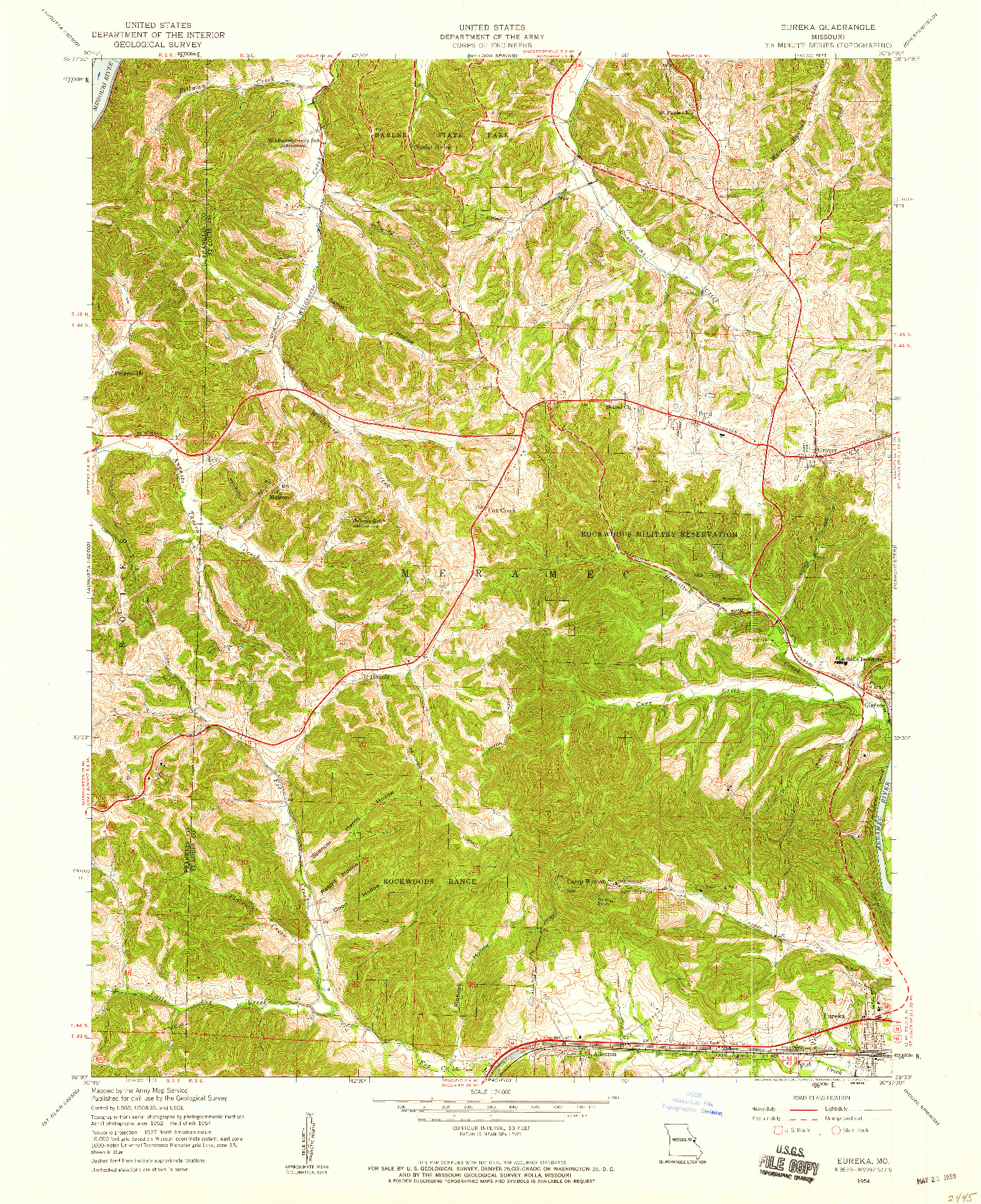 USGS 1:24000-SCALE QUADRANGLE FOR EUREKA, MO 1954