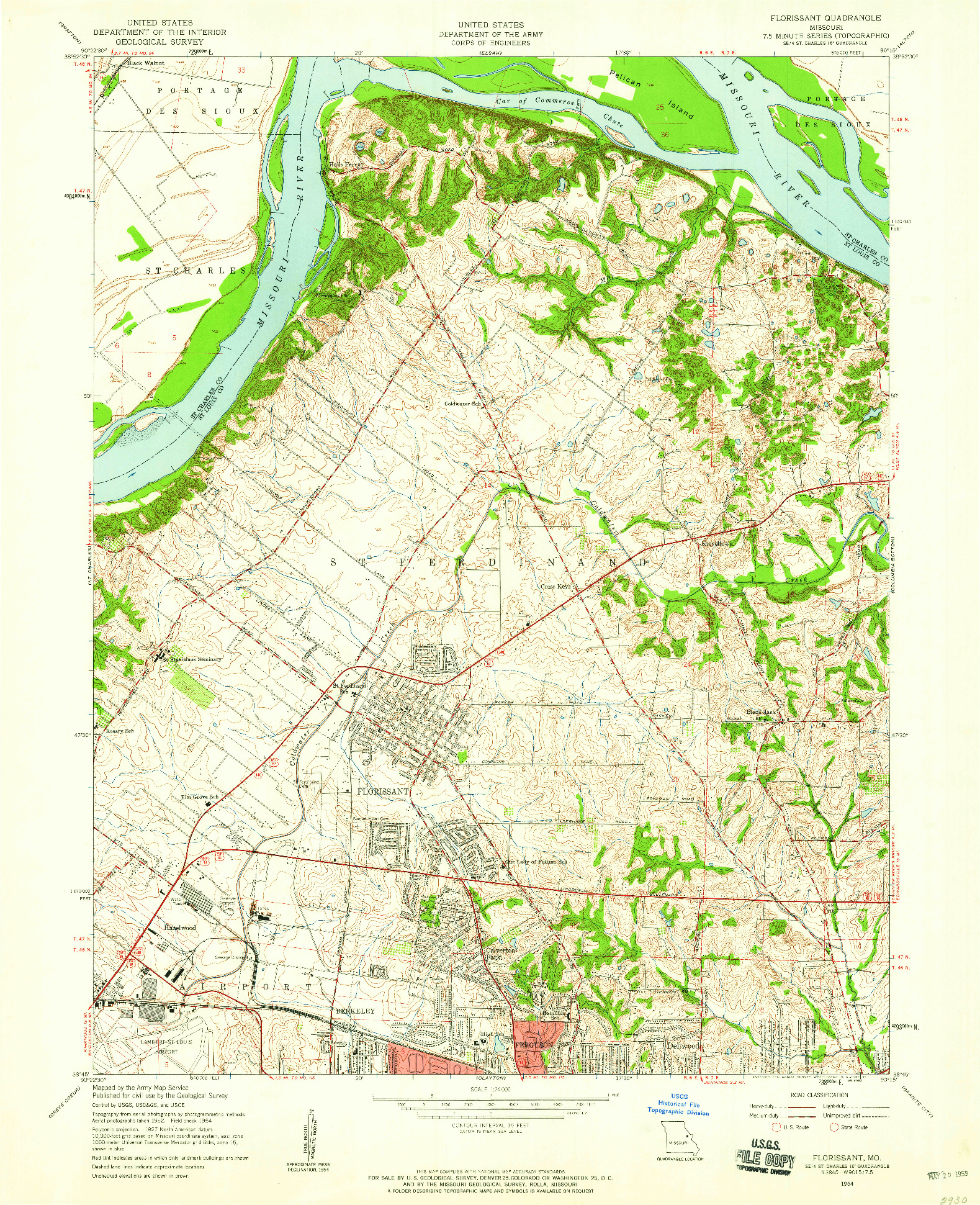 USGS 1:24000-SCALE QUADRANGLE FOR FLORISSANT, MO 1954