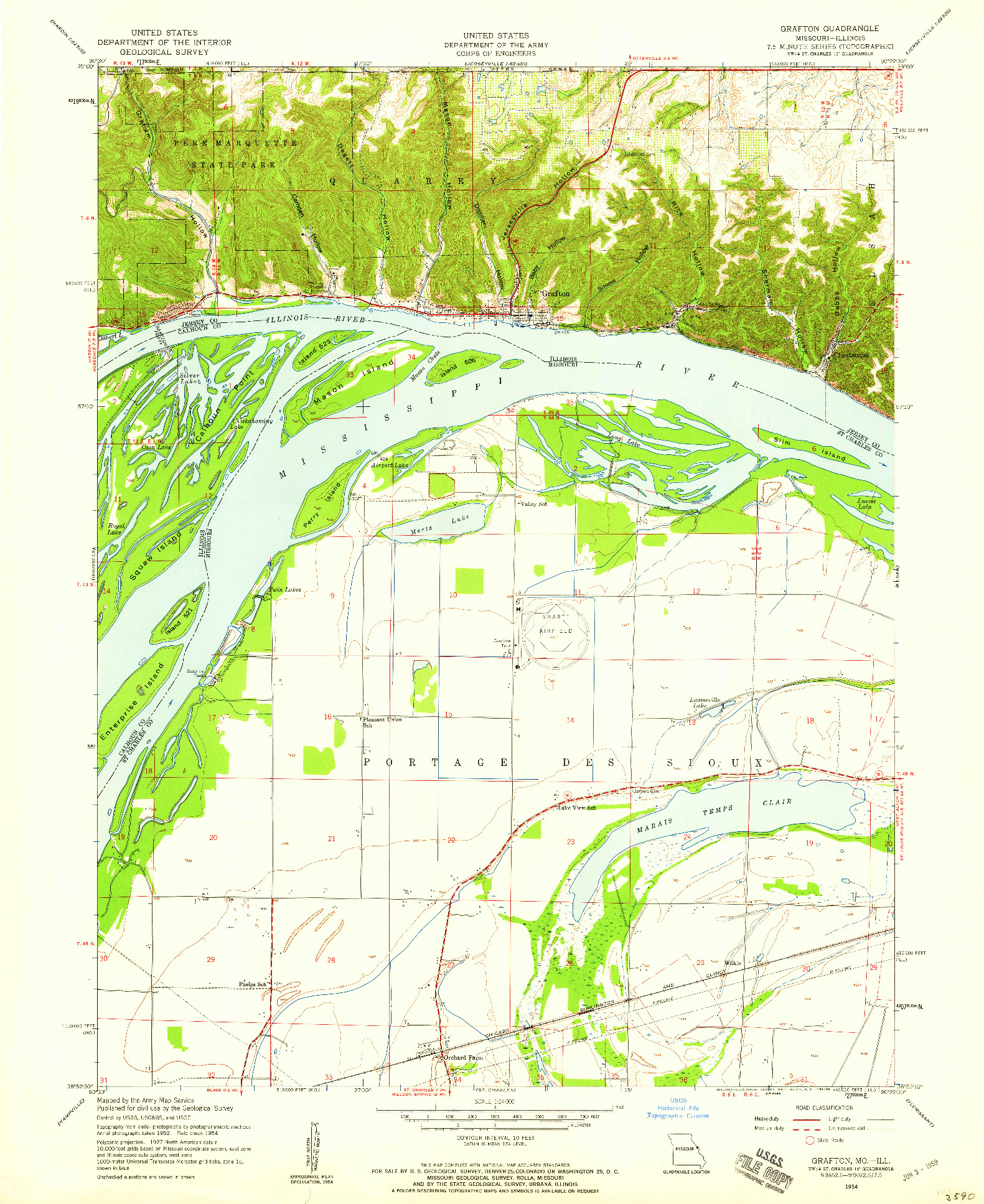 USGS 1:24000-SCALE QUADRANGLE FOR GRAFTON, MO 1954