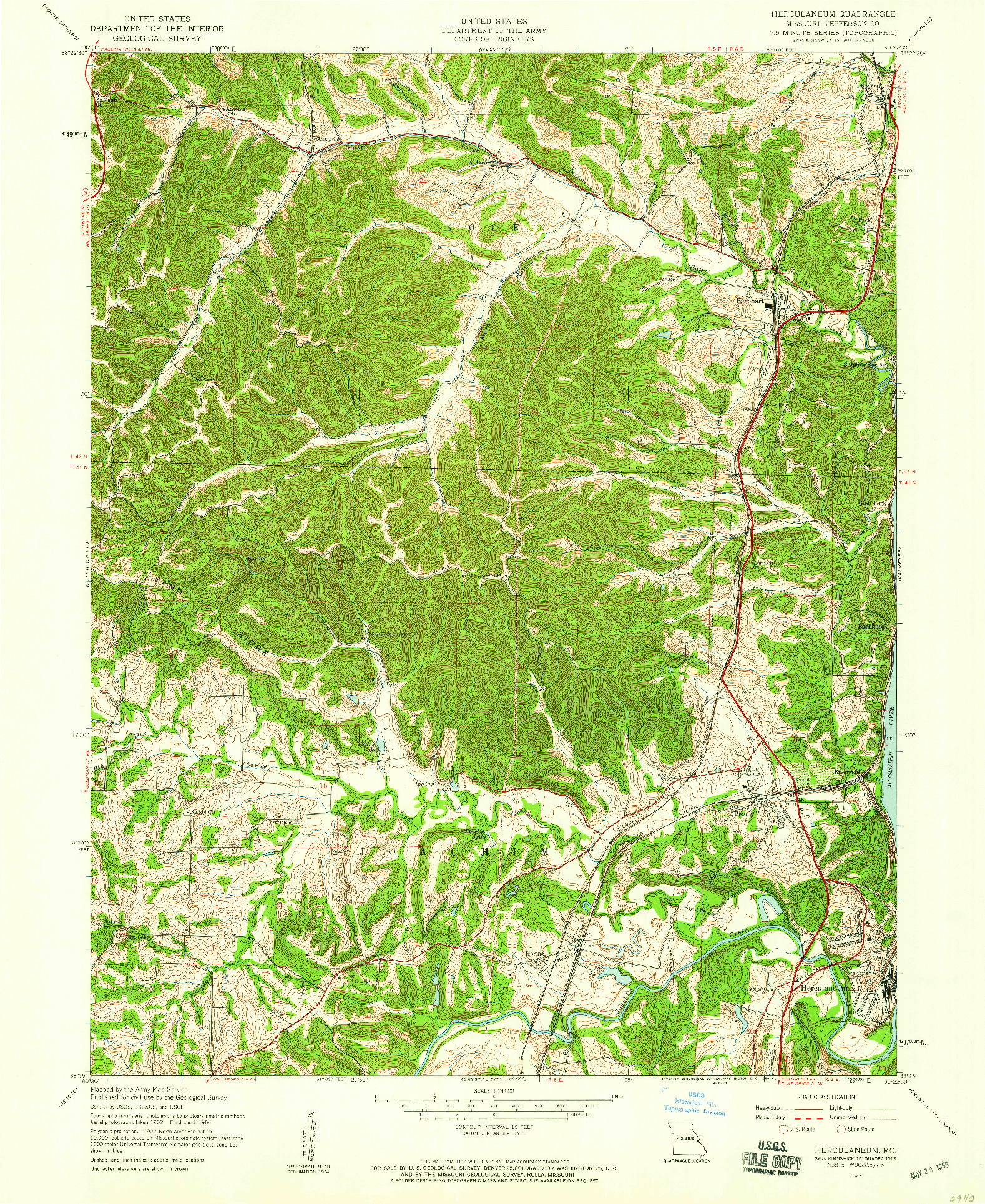 USGS 1:24000-SCALE QUADRANGLE FOR HERCULANEUM, MO 1954