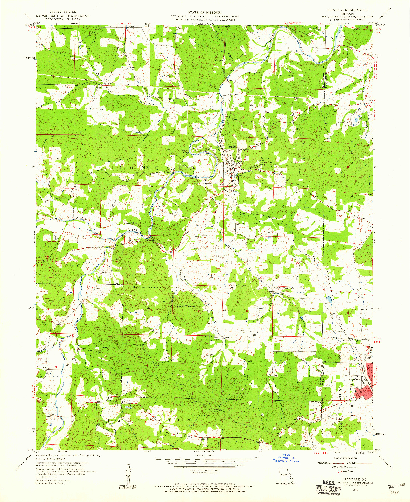 USGS 1:24000-SCALE QUADRANGLE FOR IRONDALE, MO 1958