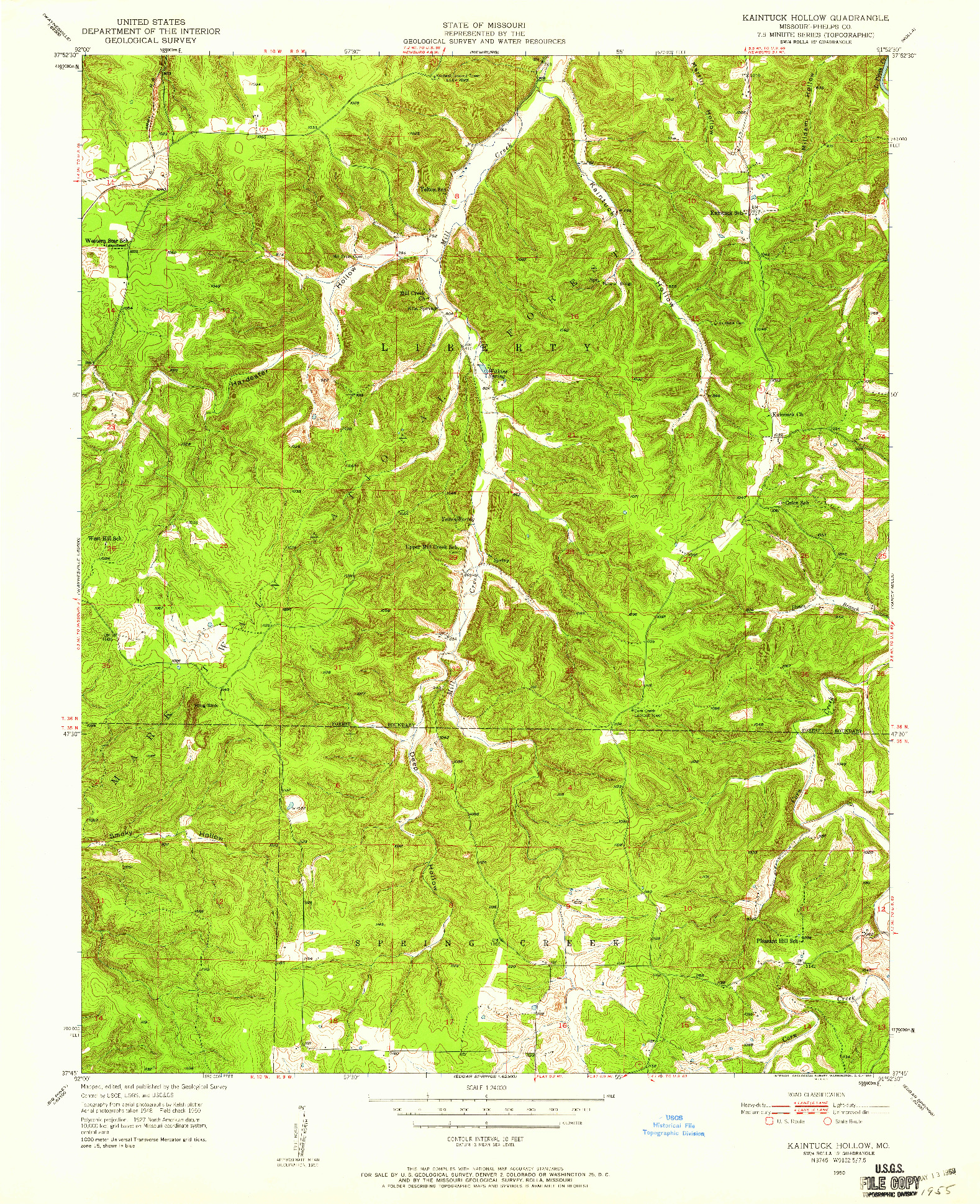 USGS 1:24000-SCALE QUADRANGLE FOR KAINTUCK HOLLOW, MO 1950