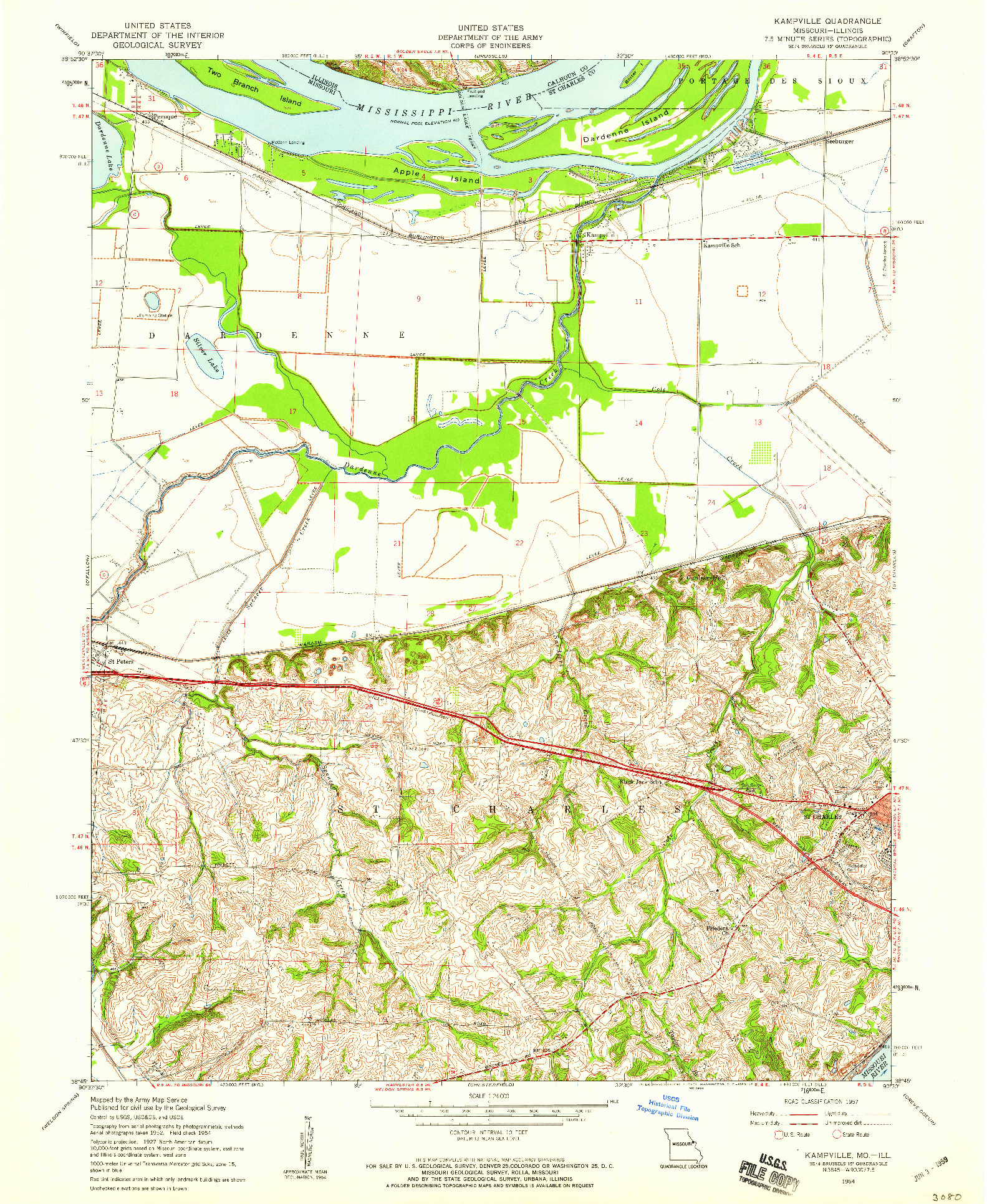 USGS 1:24000-SCALE QUADRANGLE FOR KAMPVILLE, MO 1954