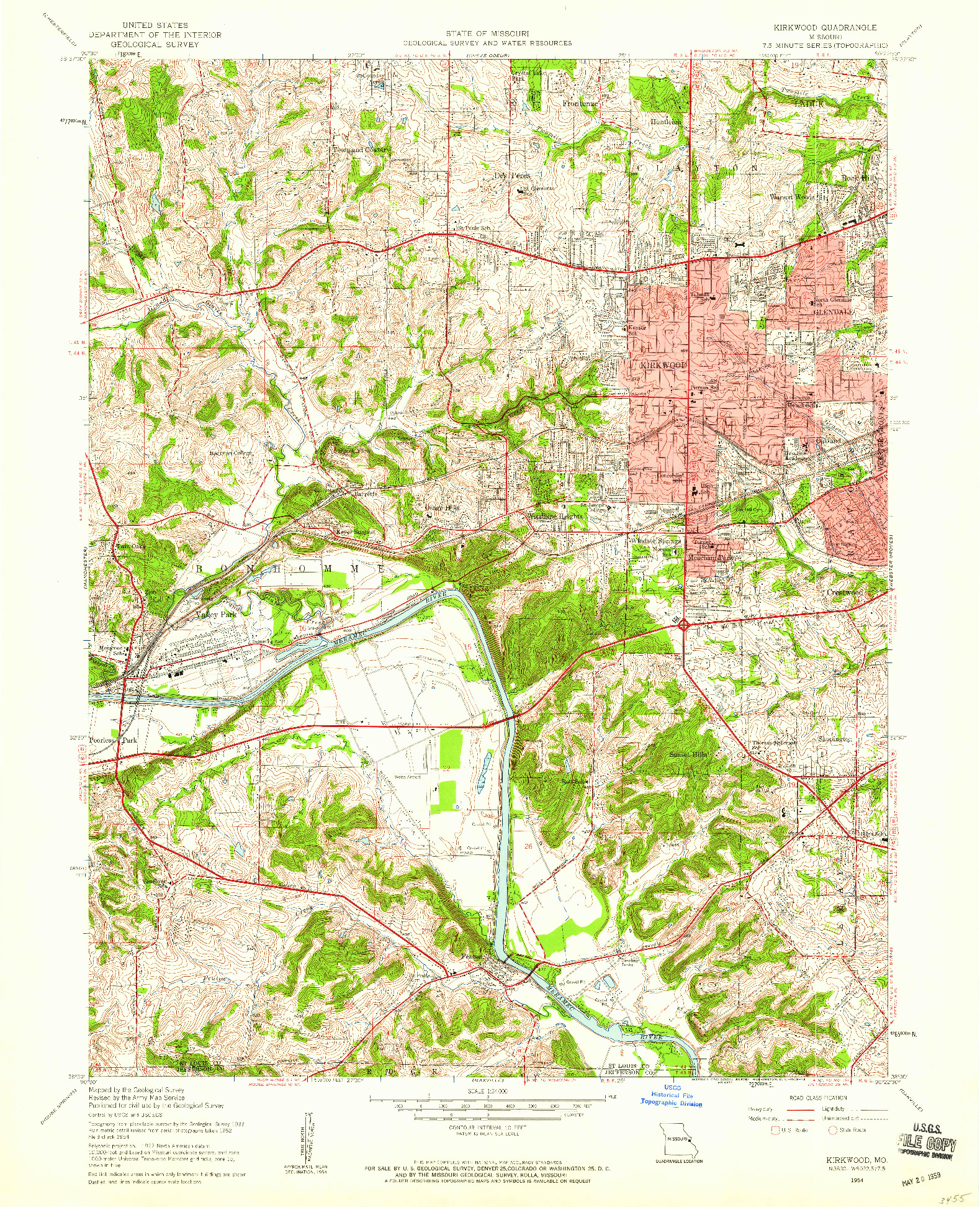 USGS 1:24000-SCALE QUADRANGLE FOR KIRKWOOD, MO 1954