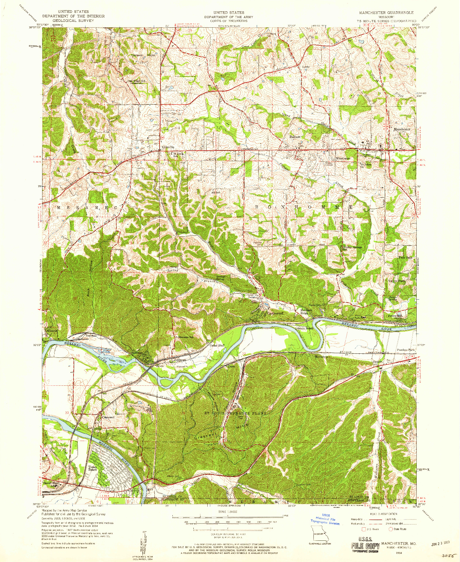 USGS 1:24000-SCALE QUADRANGLE FOR MANCHESTER, MO 1954