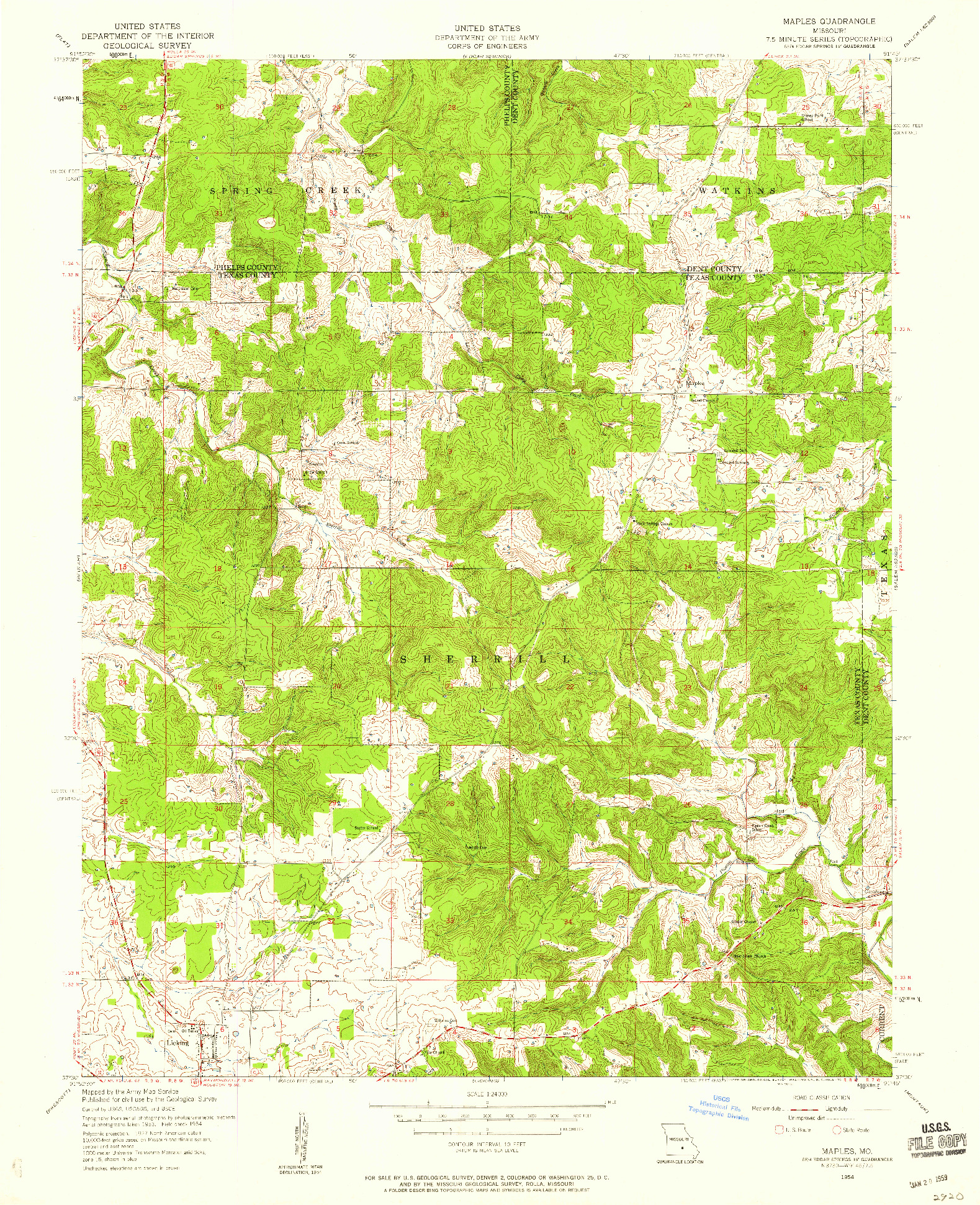 USGS 1:24000-SCALE QUADRANGLE FOR MAPLES, MO 1954
