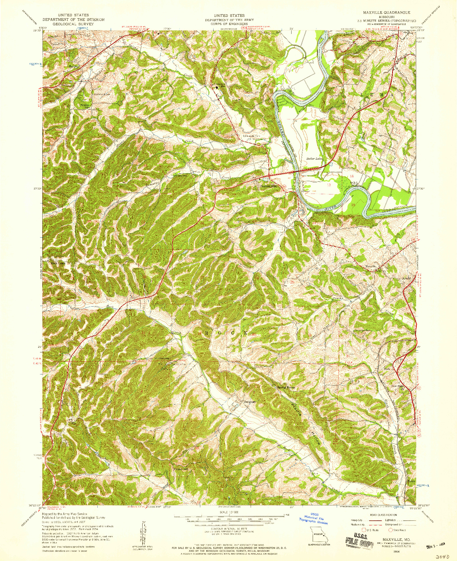 USGS 1:24000-SCALE QUADRANGLE FOR MAXVILLE, MO 1954