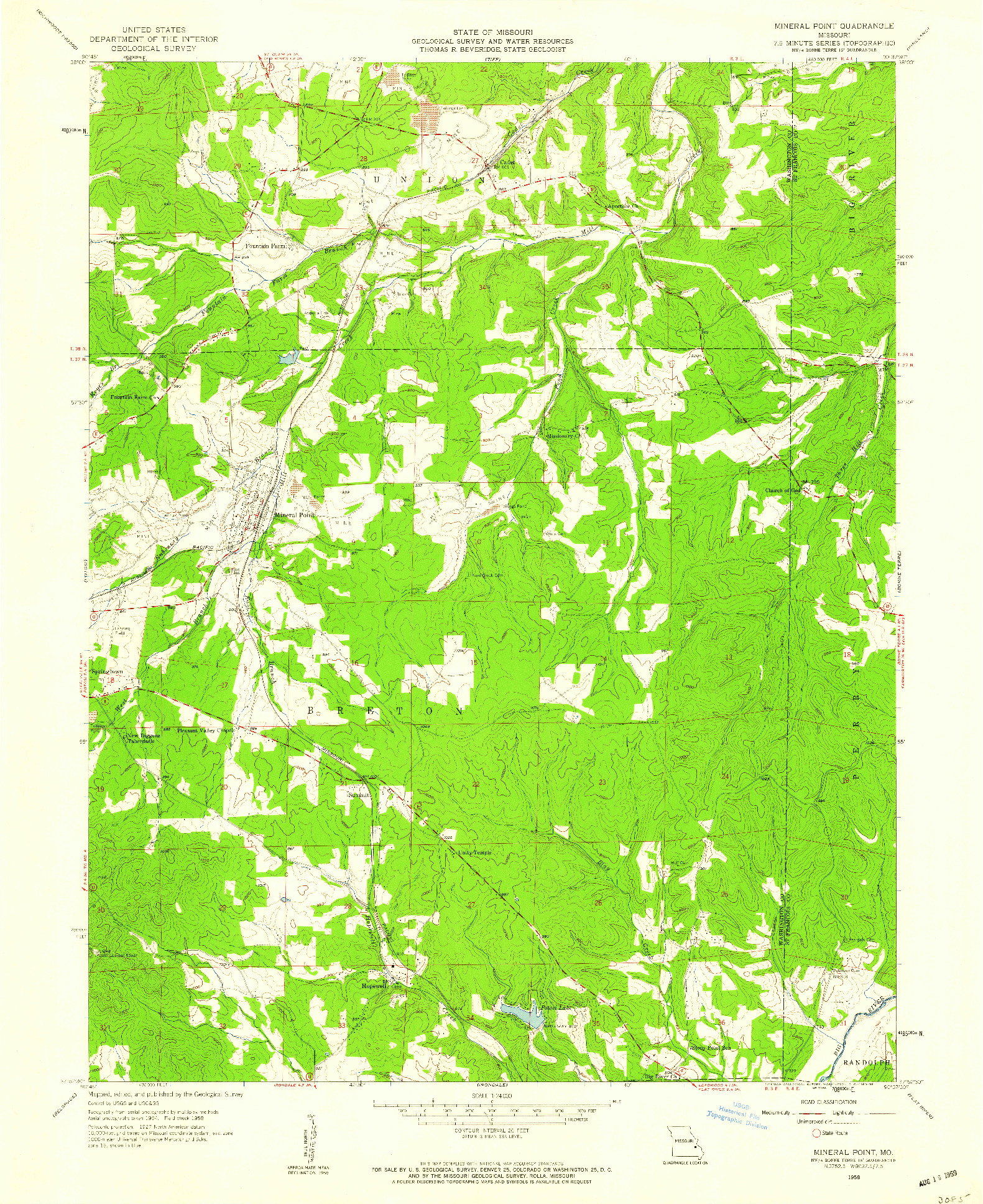 USGS 1:24000-SCALE QUADRANGLE FOR MINERAL POINT, MO 1958