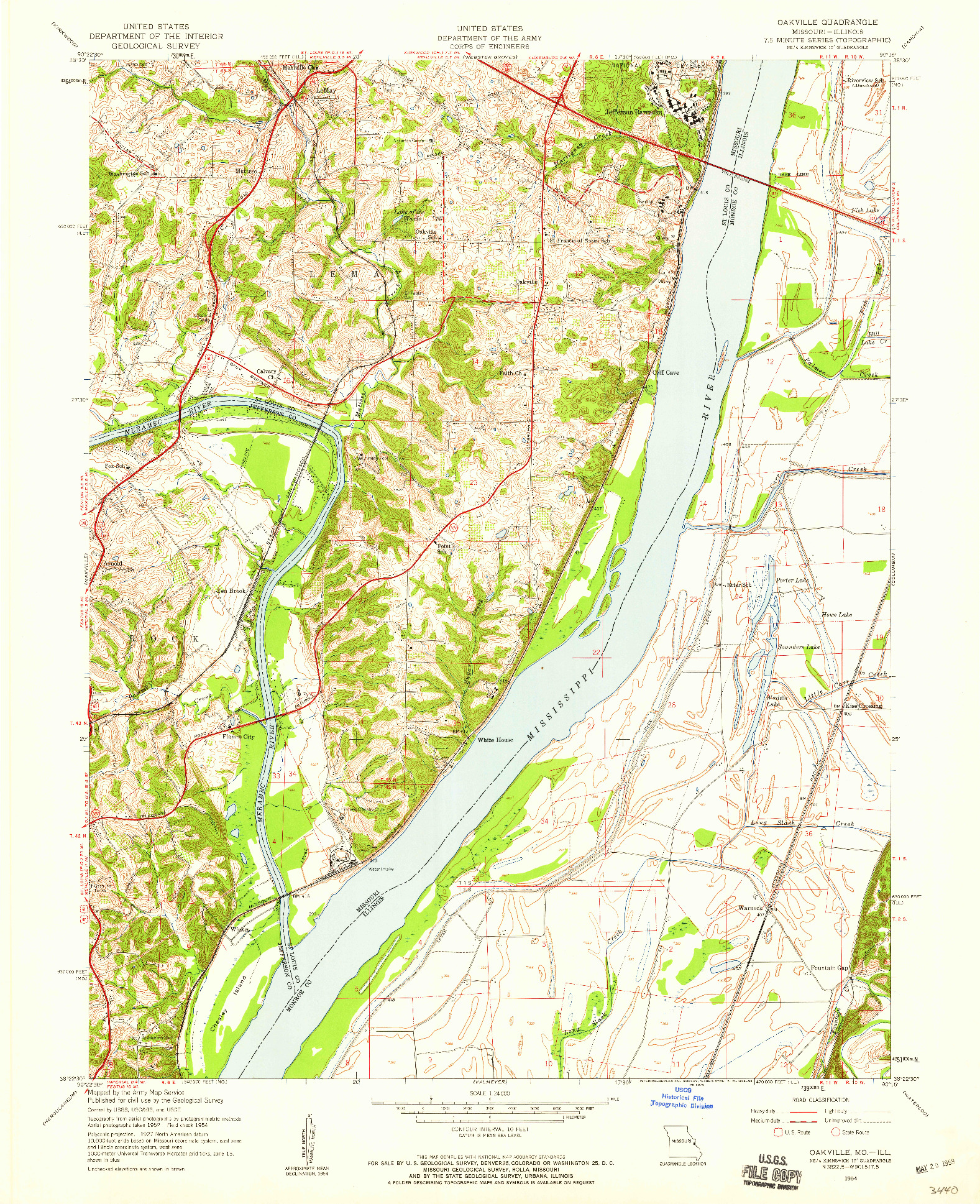 USGS 1:24000-SCALE QUADRANGLE FOR OAKVILLE, MO 1954