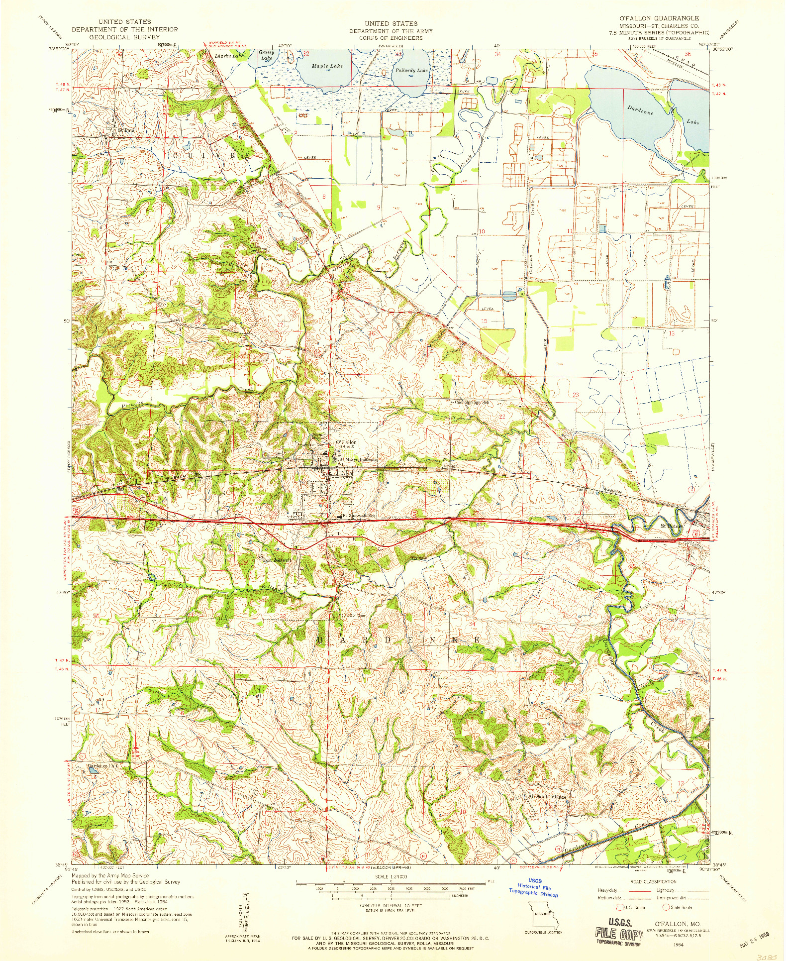 USGS 1:24000-SCALE QUADRANGLE FOR O'FALLON, MO 1954