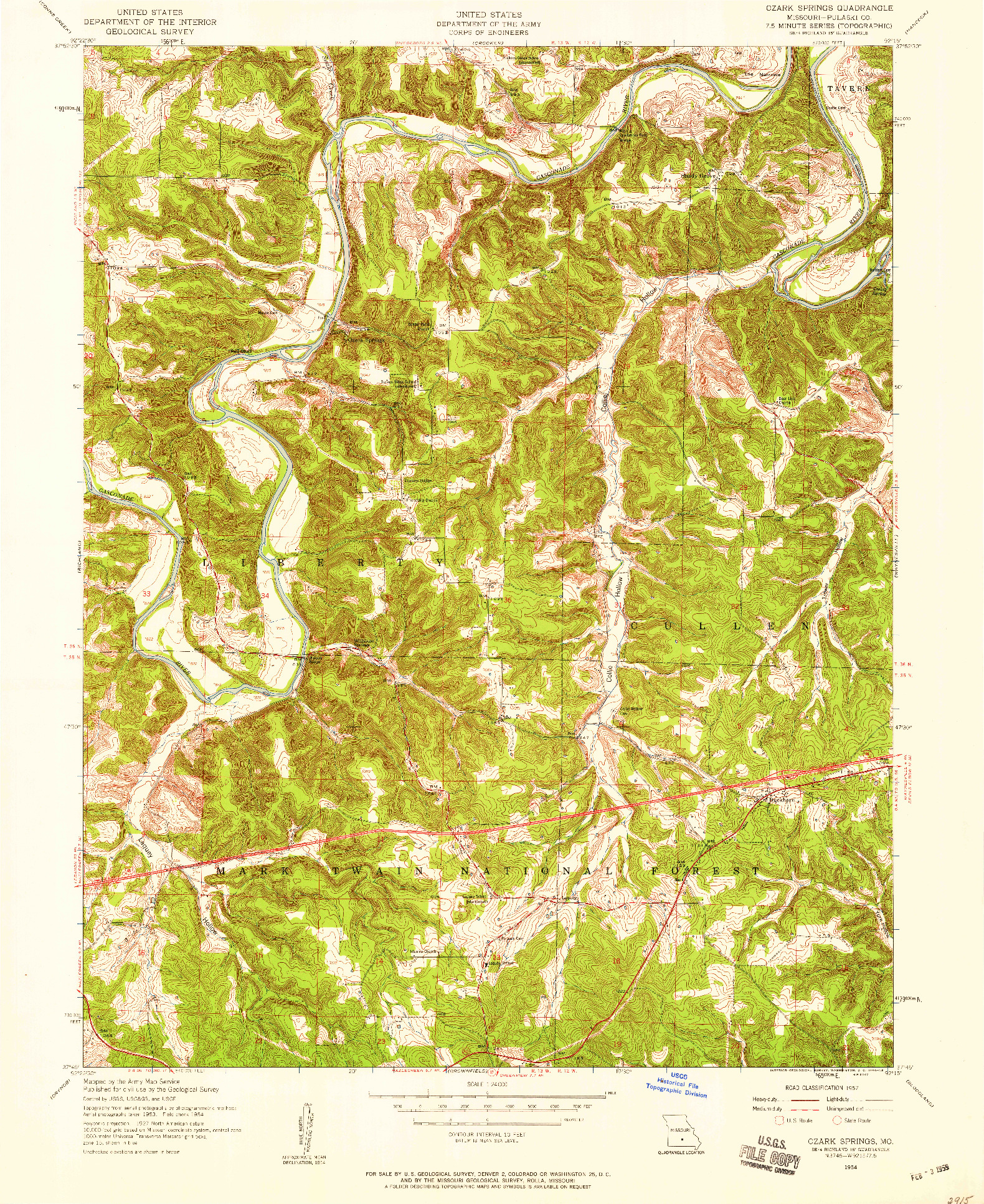 USGS 1:24000-SCALE QUADRANGLE FOR OZARK SPRINGS, MO 1954