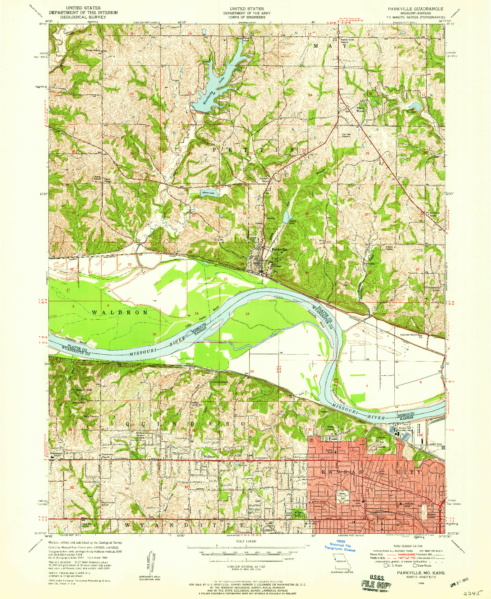 USGS 1:24000-SCALE QUADRANGLE FOR PARKVILLE, MO 1948