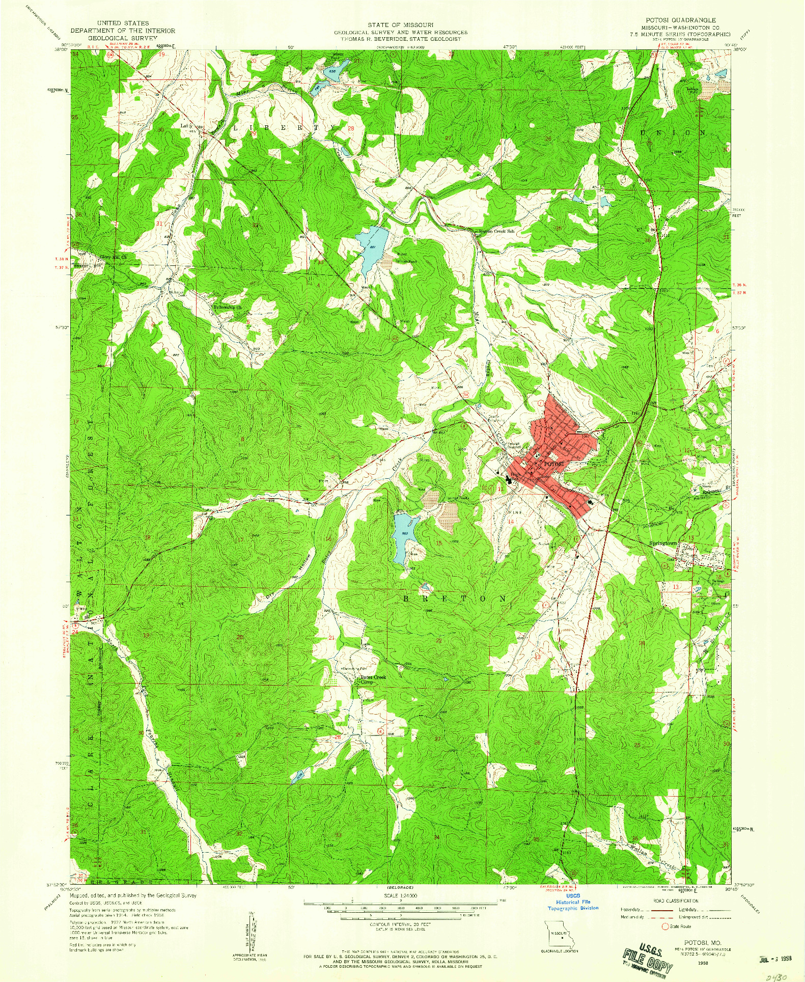 USGS 1:24000-SCALE QUADRANGLE FOR POTOSI, MO 1958