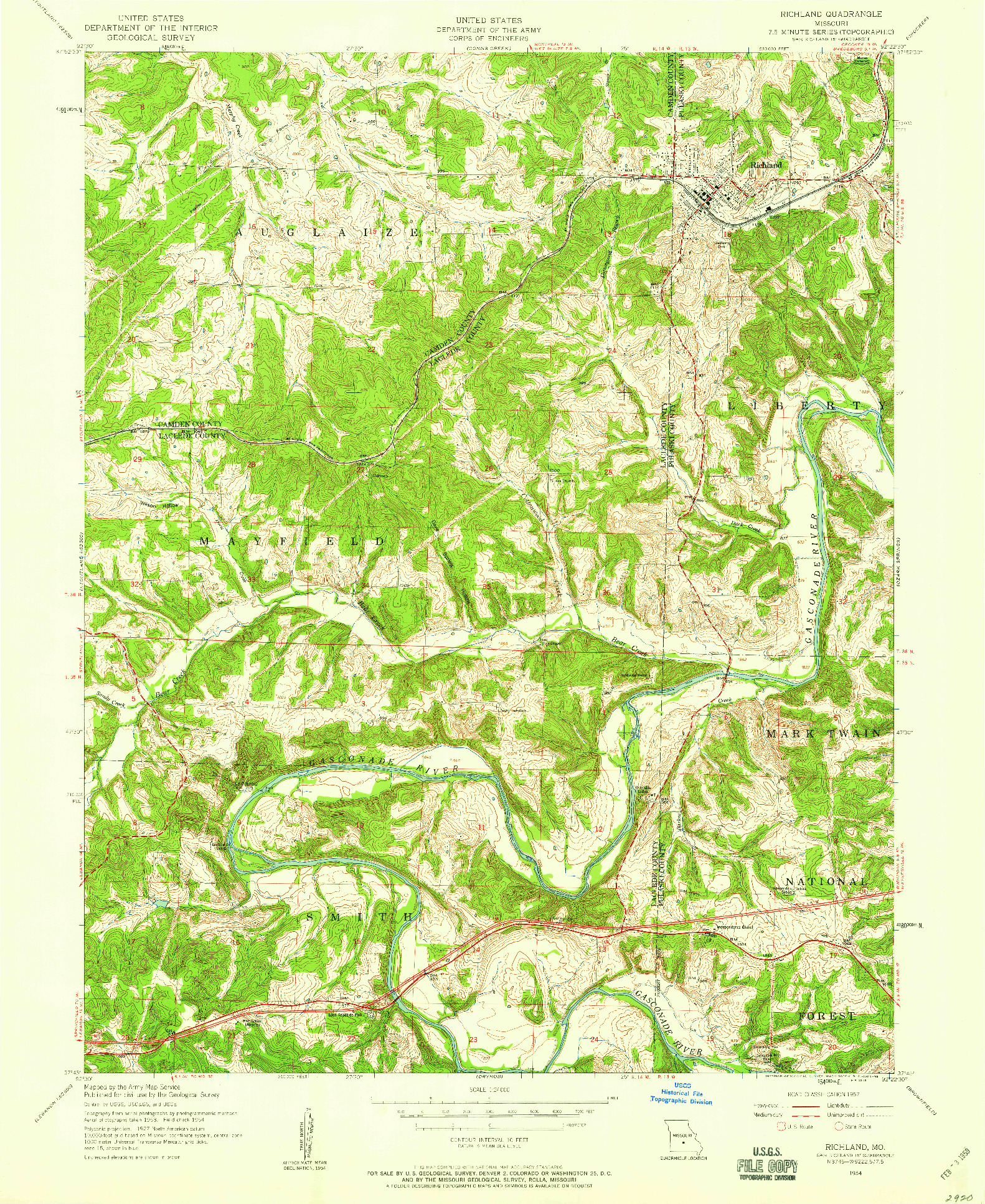 USGS 1:24000-SCALE QUADRANGLE FOR RICHLAND, MO 1954