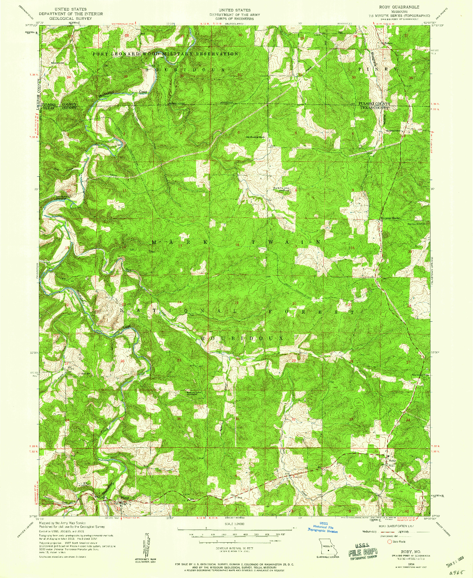 USGS 1:24000-SCALE QUADRANGLE FOR ROBY, MO 1954