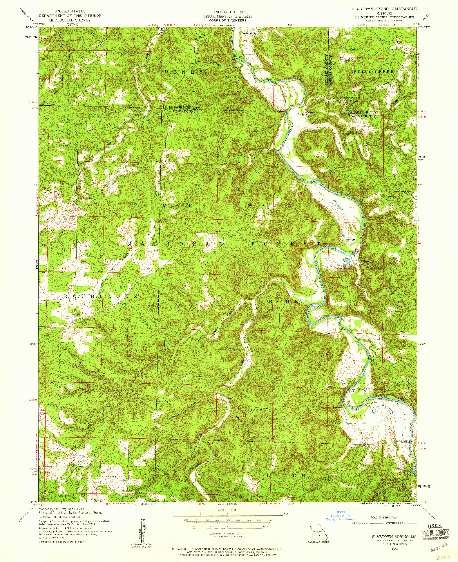 USGS 1:24000-SCALE QUADRANGLE FOR SLABTOWN SPRING, MO 1954