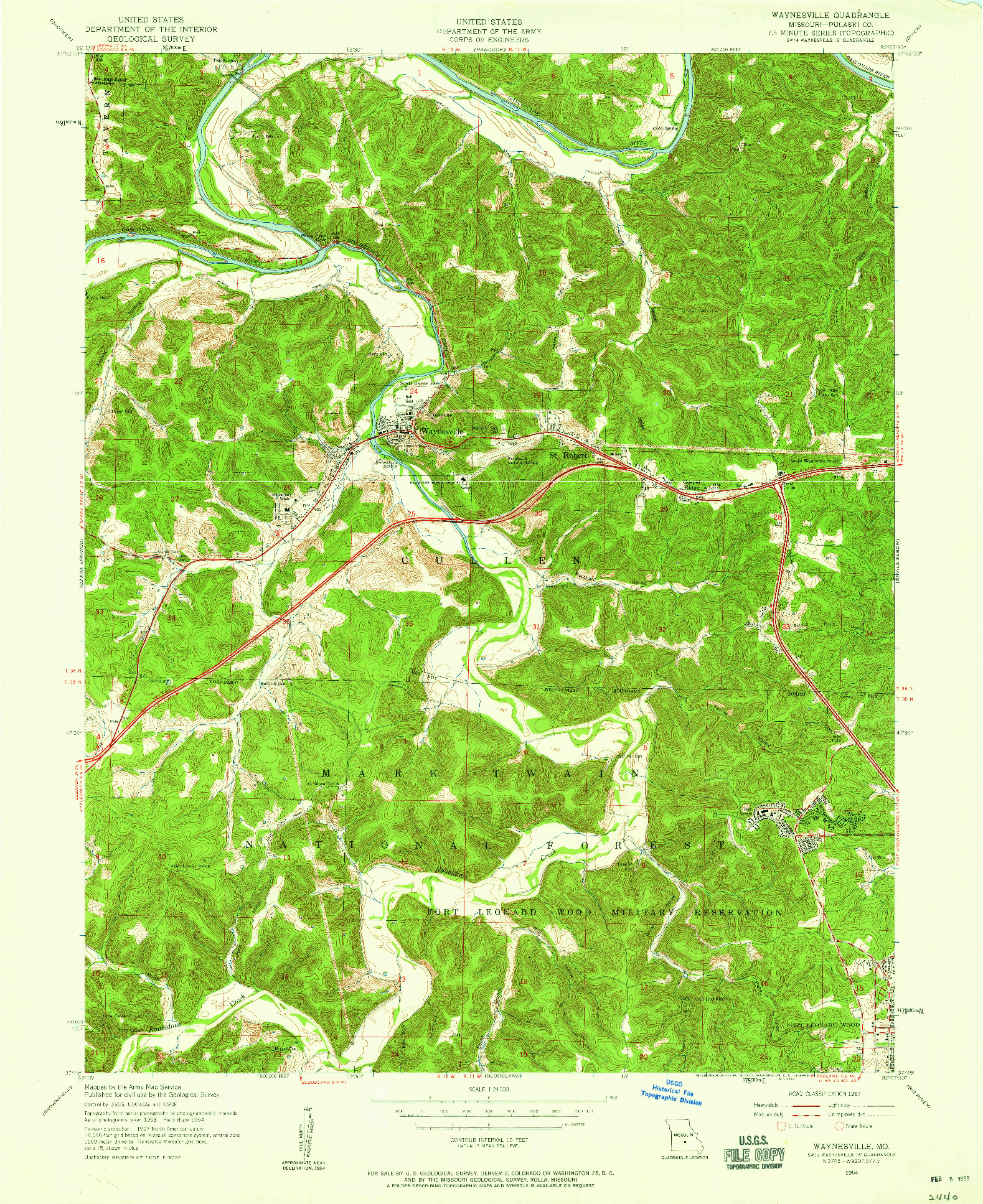 USGS 1:24000-SCALE QUADRANGLE FOR WAYNESVILLE, MO 1954