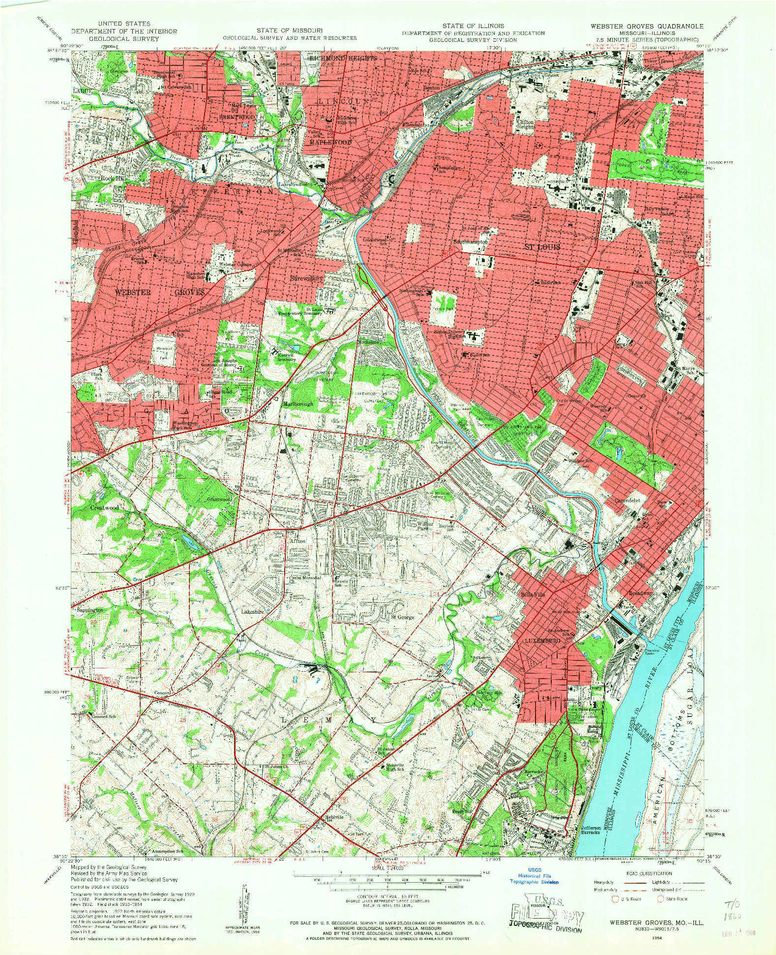 USGS 1:24000-SCALE QUADRANGLE FOR WEBSTER GROVES, MO 1954