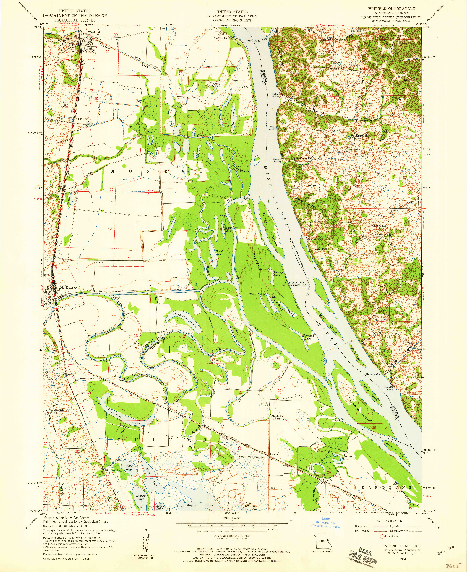 USGS 1:24000-SCALE QUADRANGLE FOR WINFIELD, MO 1954