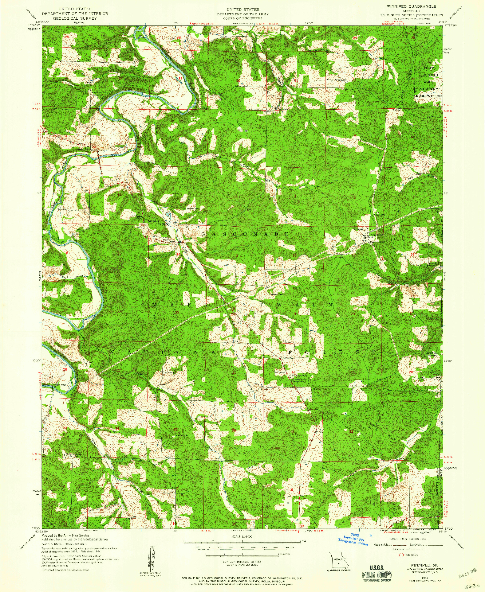 USGS 1:24000-SCALE QUADRANGLE FOR WINNIPEG, MO 1954