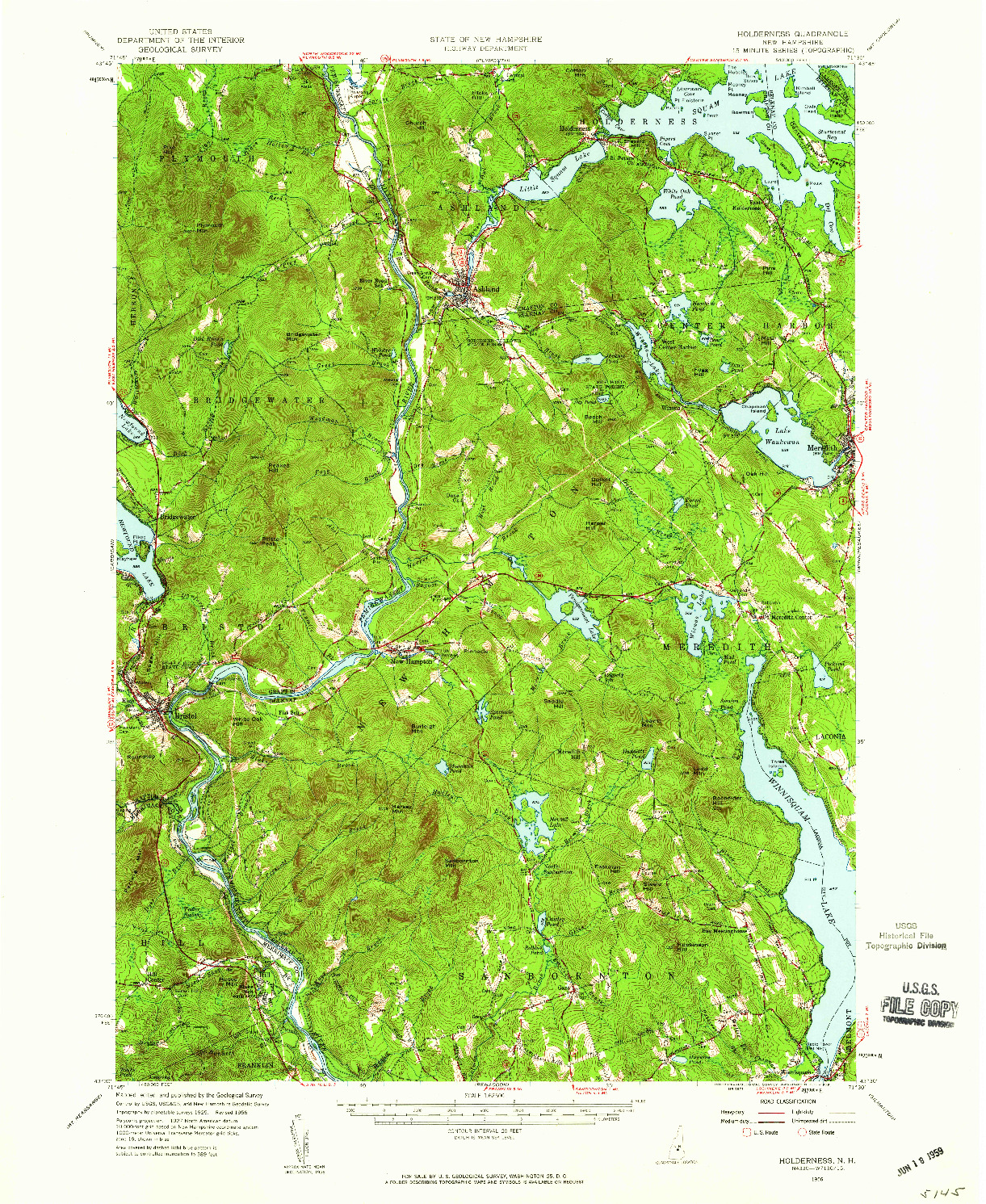 USGS 1:62500-SCALE QUADRANGLE FOR HOLDERNESS, NH 1956