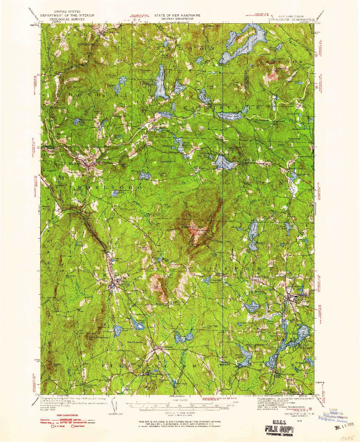 USGS 1:62500-SCALE QUADRANGLE FOR MONADNOCK, NH 1949