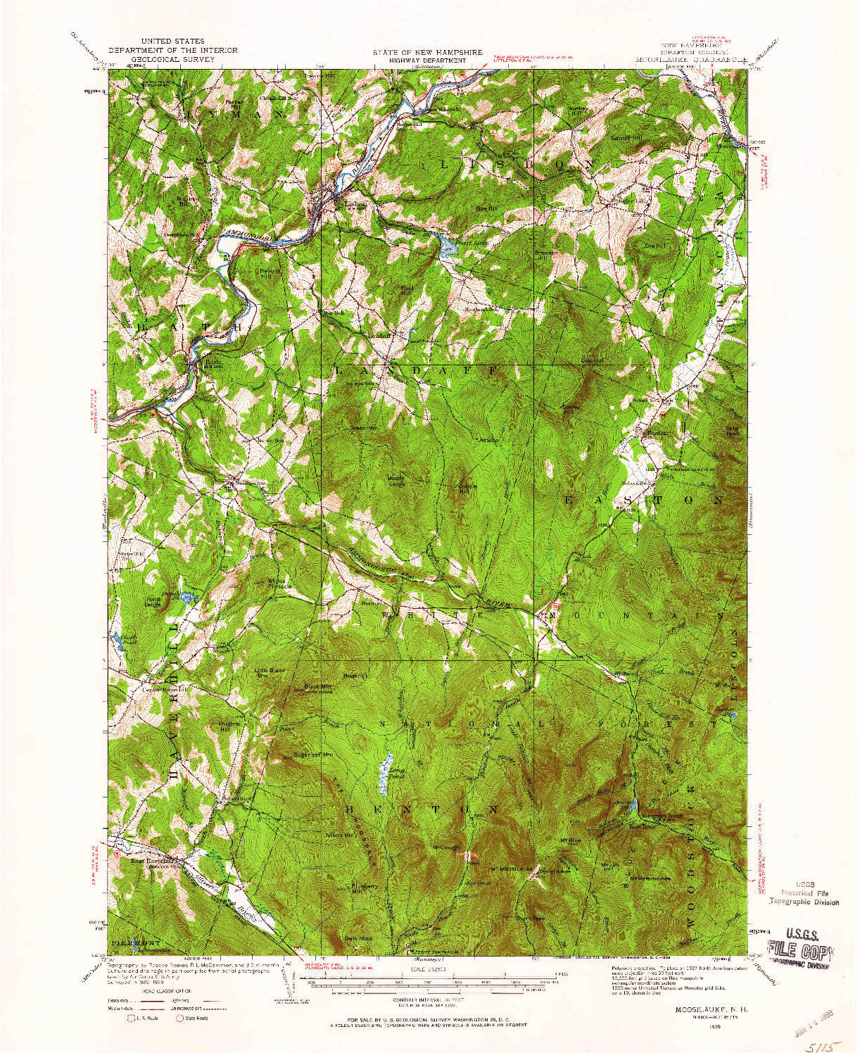 USGS 1:62500-SCALE QUADRANGLE FOR MOOSILAUKE, NH 1929