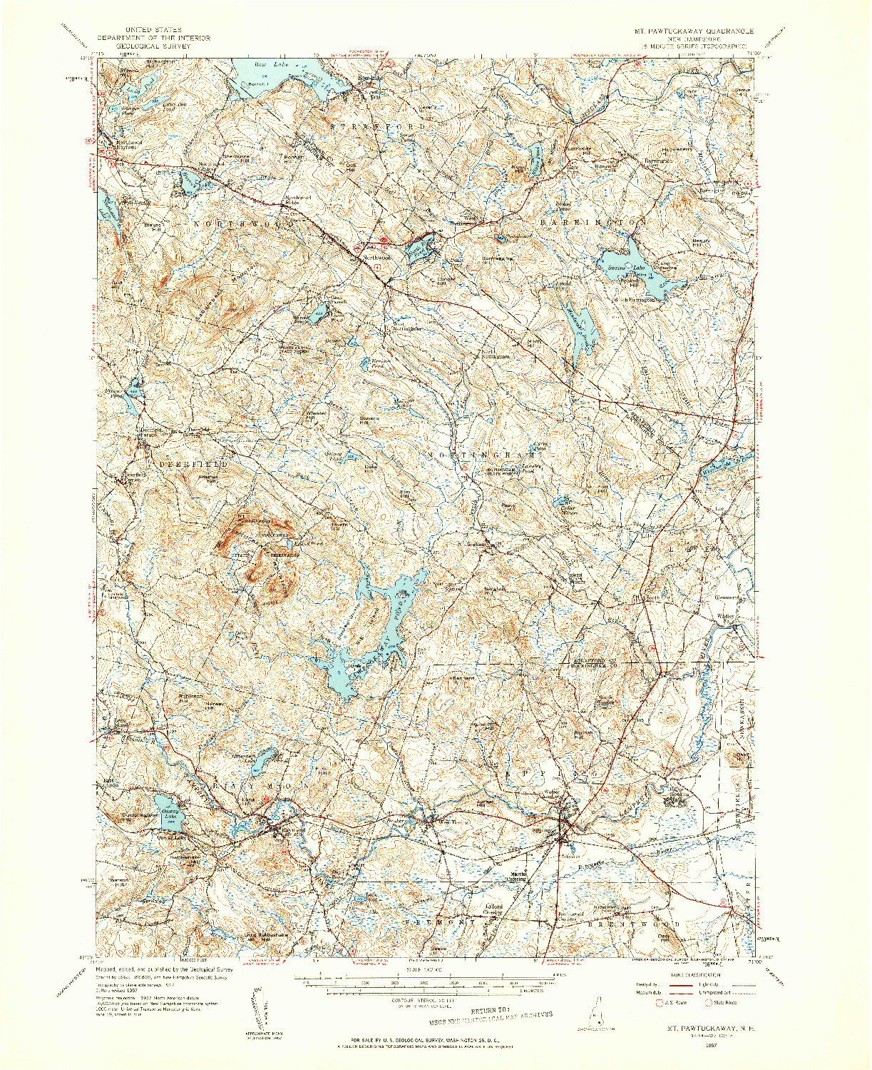 USGS 1:62500-SCALE QUADRANGLE FOR MT. PAWTUCKAWAY, NH 1957