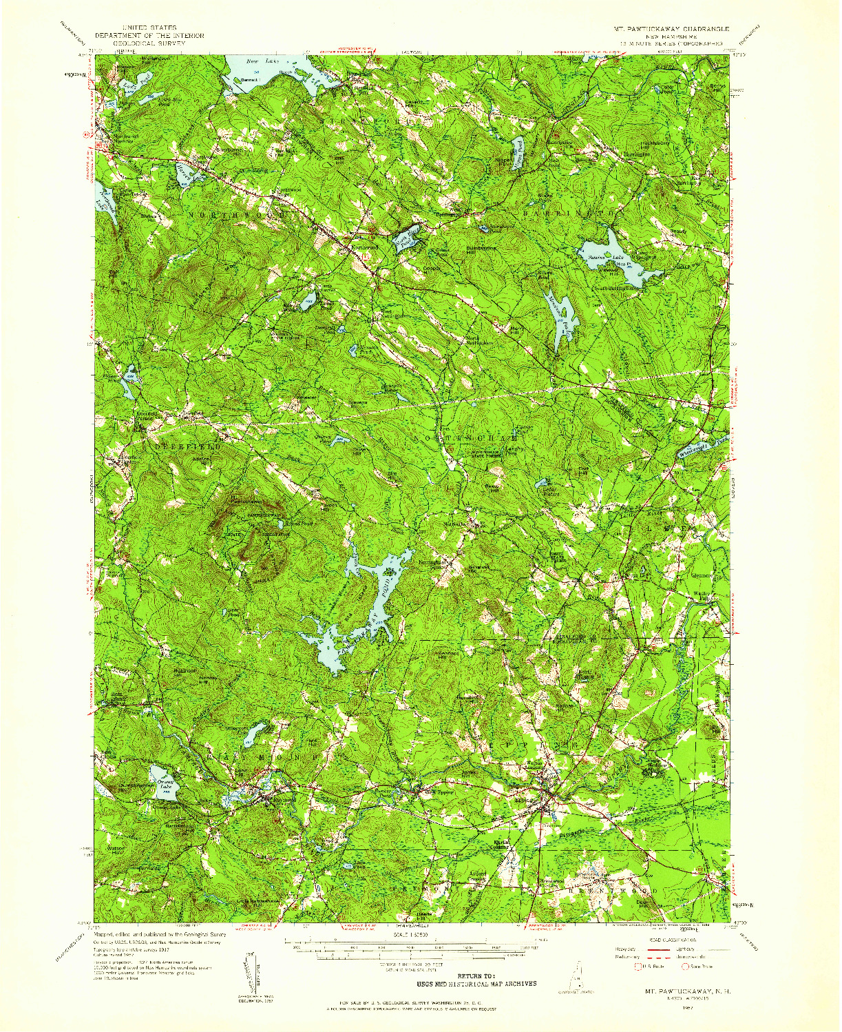 USGS 1:62500-SCALE QUADRANGLE FOR MT. PAWTUCKAWAY, NH 1957