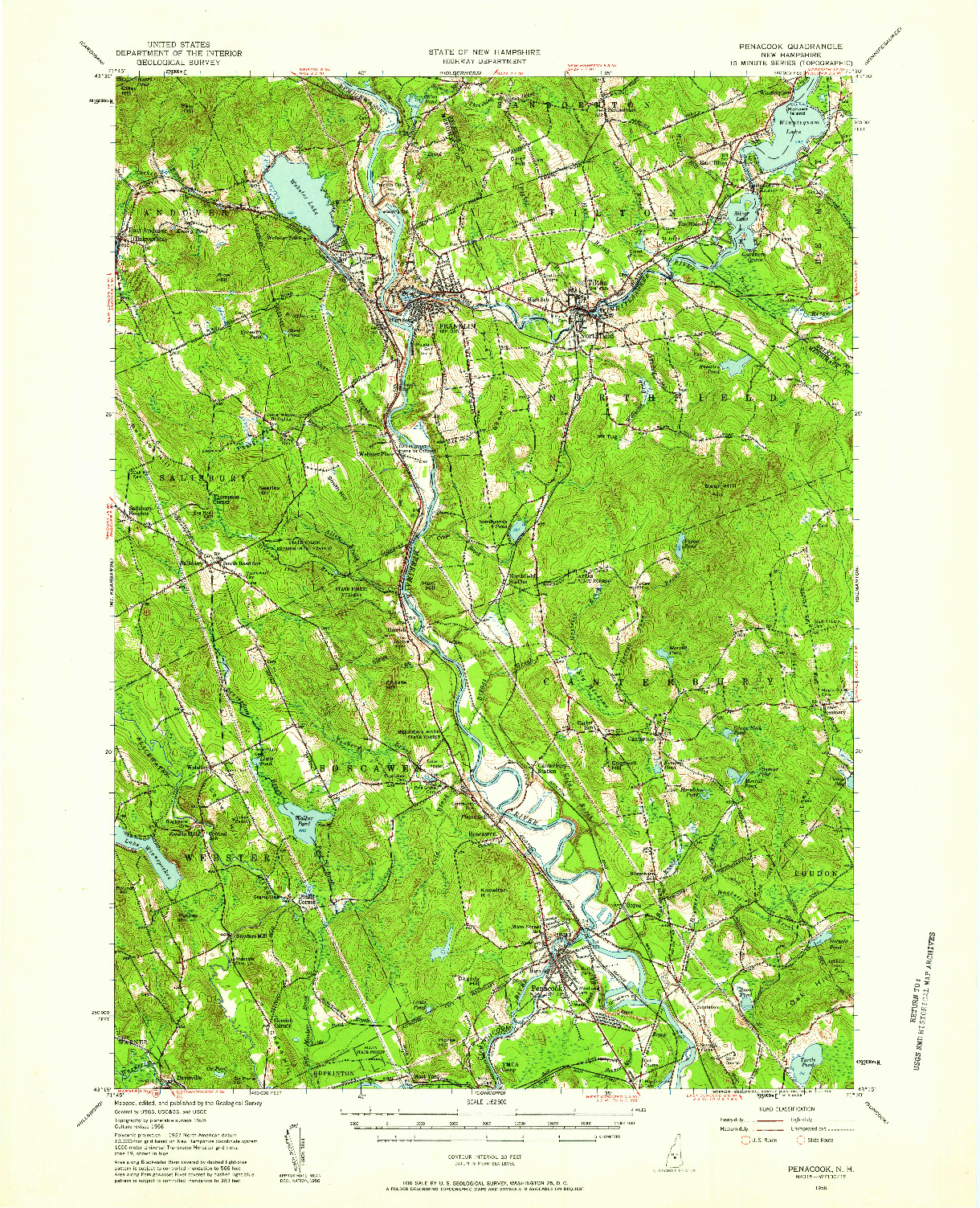USGS 1:62500-SCALE QUADRANGLE FOR PENACOOK, NH 1956