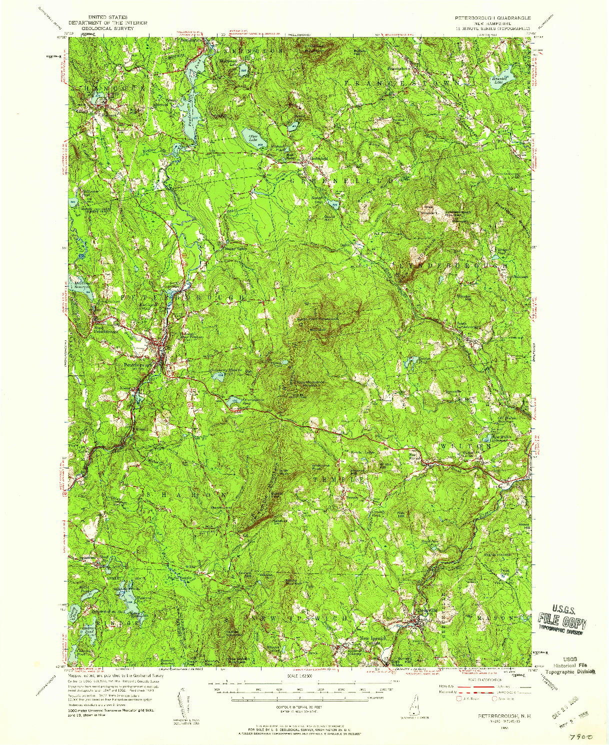 USGS 1:62500-SCALE QUADRANGLE FOR PETERBOROUGH, NH 1953