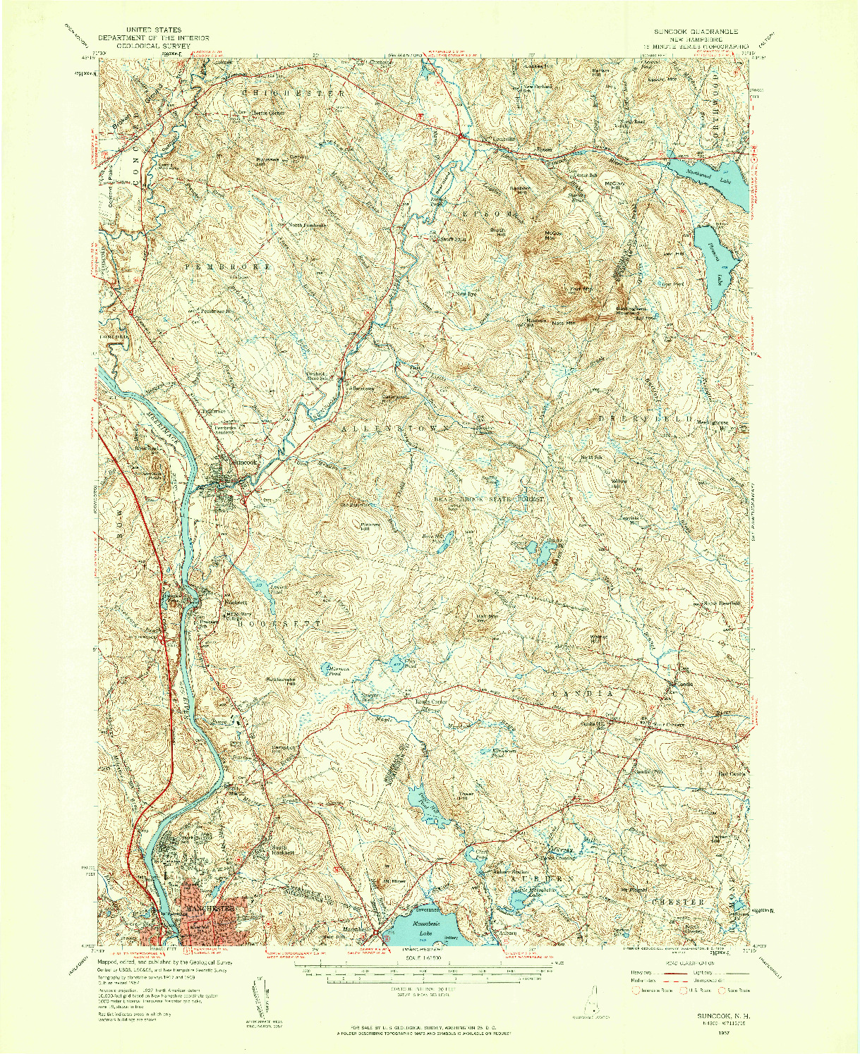 USGS 1:62500-SCALE QUADRANGLE FOR SUNCOOK, NH 1957