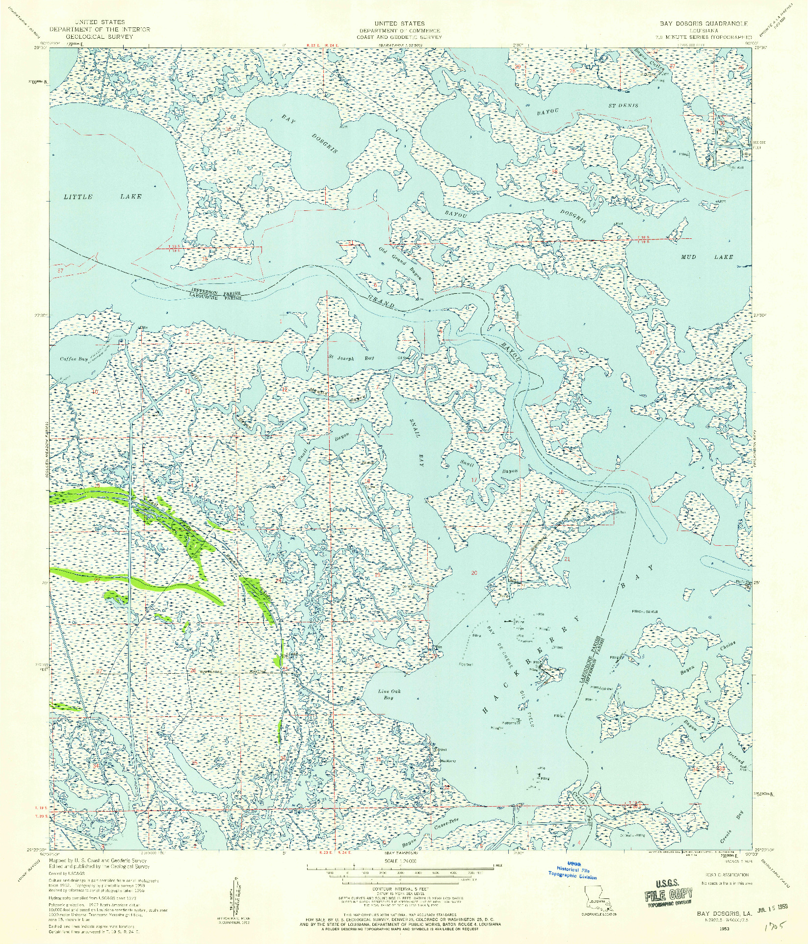 USGS 1:24000-SCALE QUADRANGLE FOR BAY DOSGRIS, LA 1953